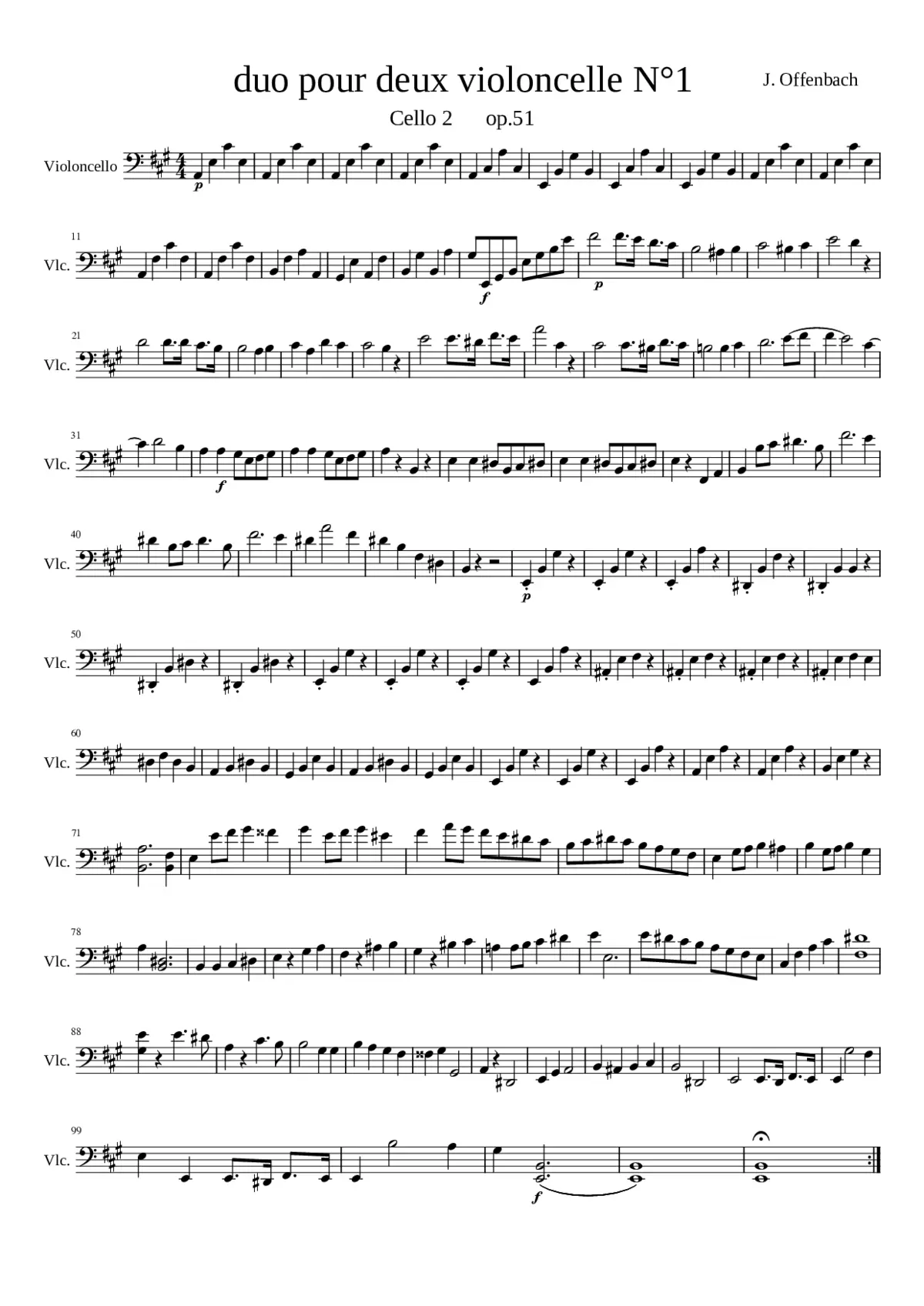 duo pour deux violoncelle N1 op.51 Jacques Offenbach - Page 1