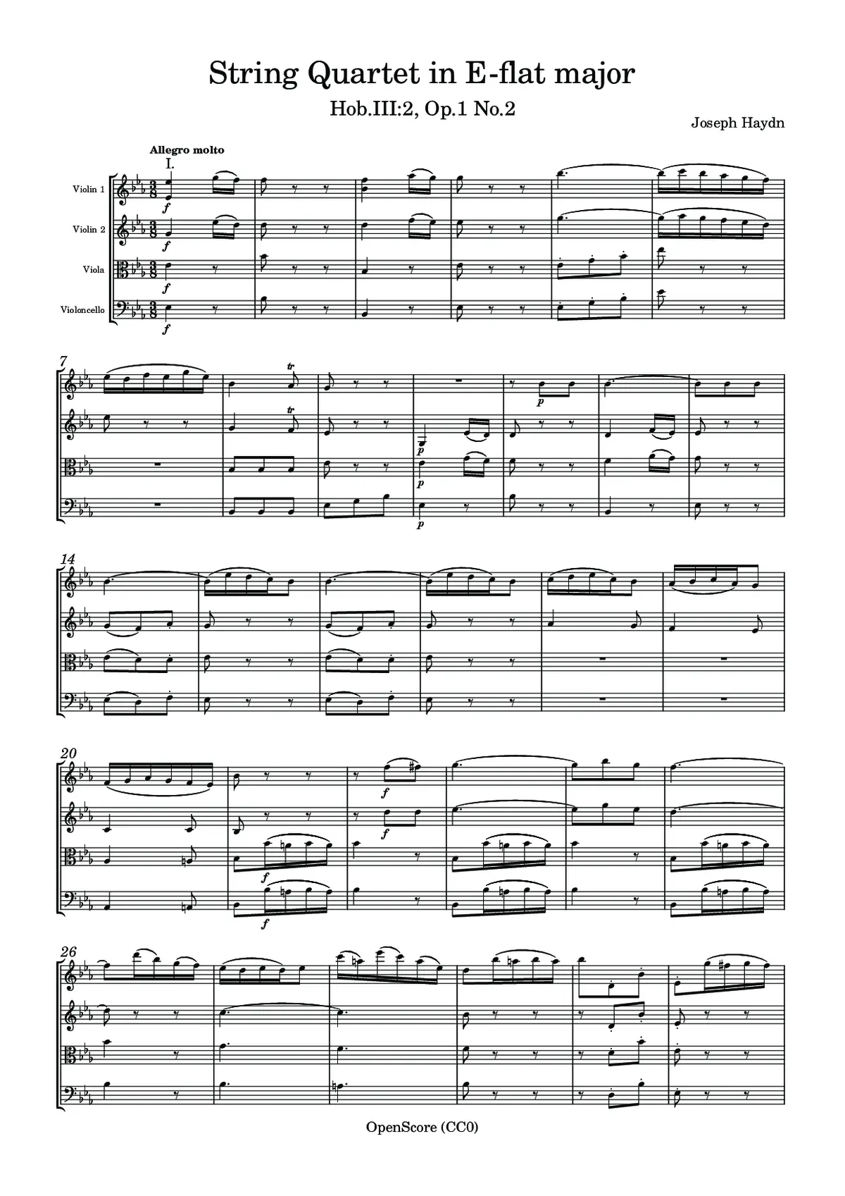 String Quartet in E-flat major, Hob.III:2, Op.1 No.2 - Page 1