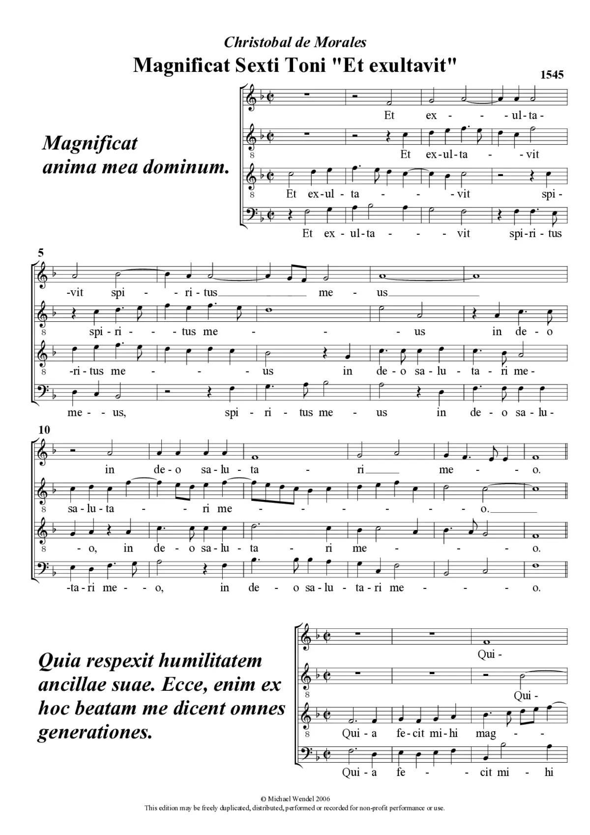 Magnificat Sexti Toni 'Et exultavit' - Page 1