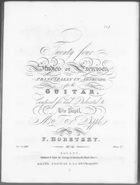 24 Studies or Exercises principally in arpeggio for the Guitar