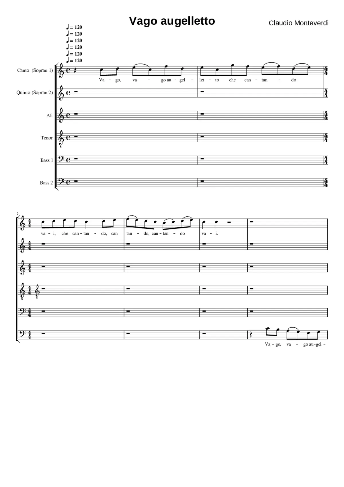 Vago augelletto che cantando vai - Page 1