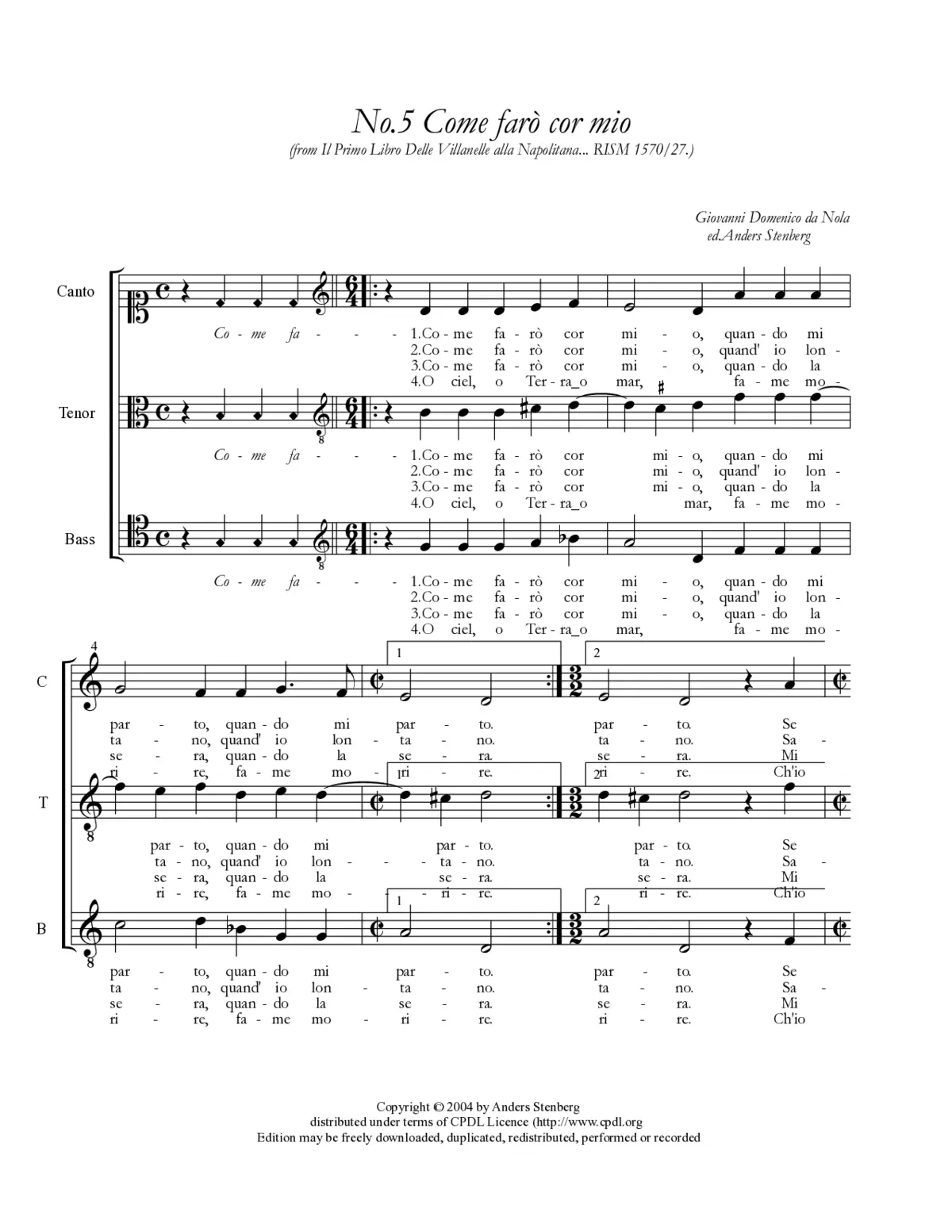 Come farò cor mio - Page 1