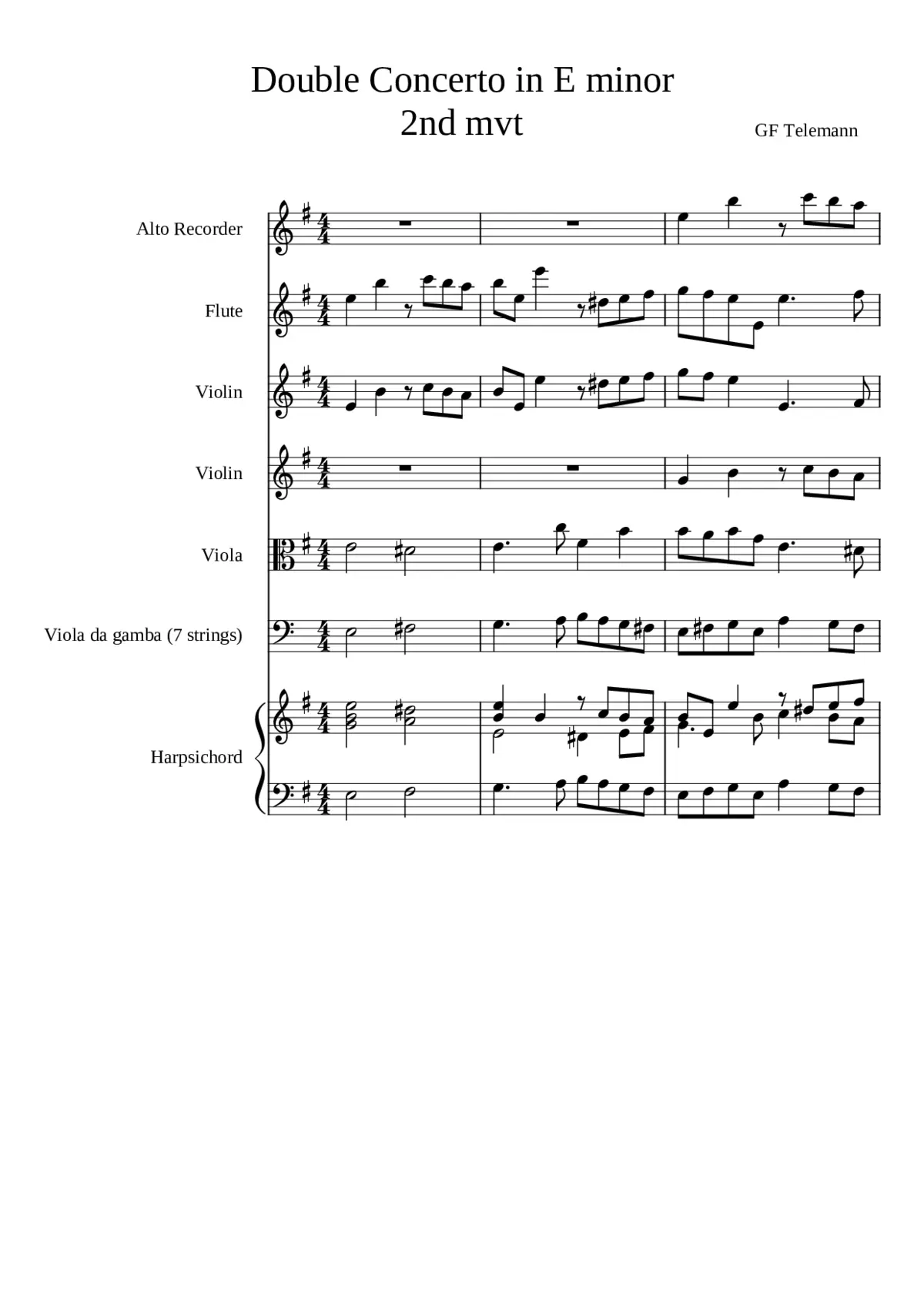 Concerto for Recorder and Flute TWV 52:e1 - Page 1
