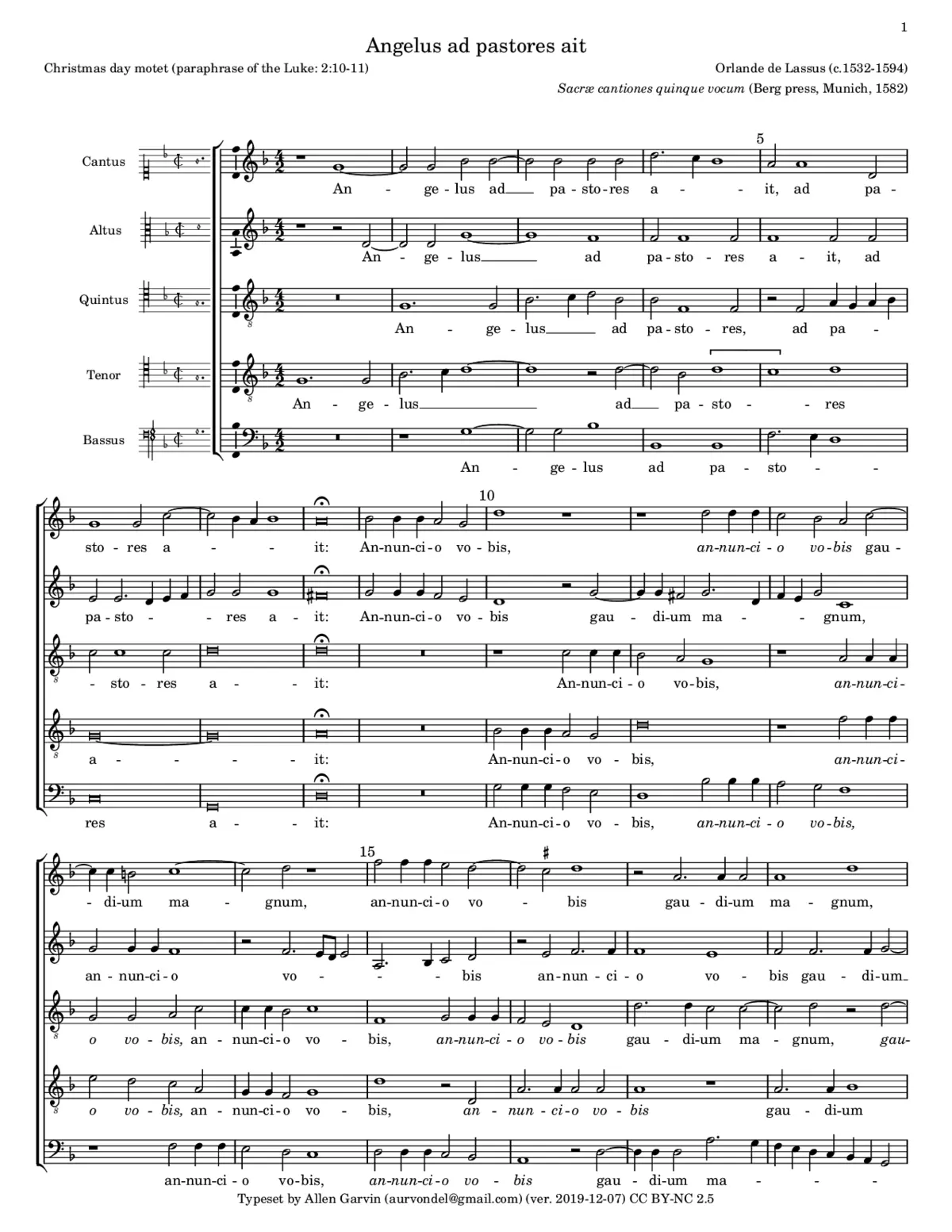 Angelus ad pastores ait - Page 1