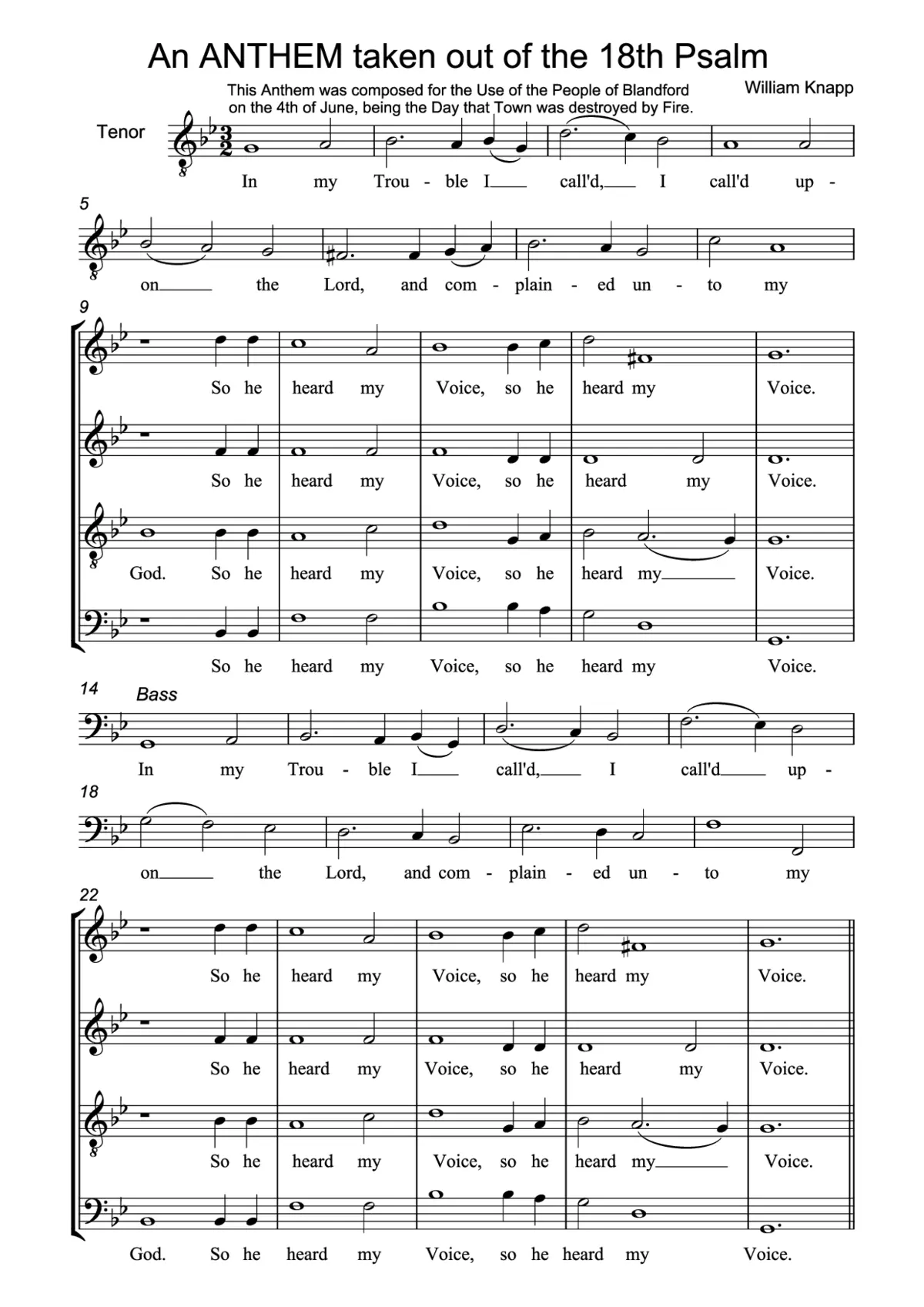 In my trouble I called upon the Lord - Page 1