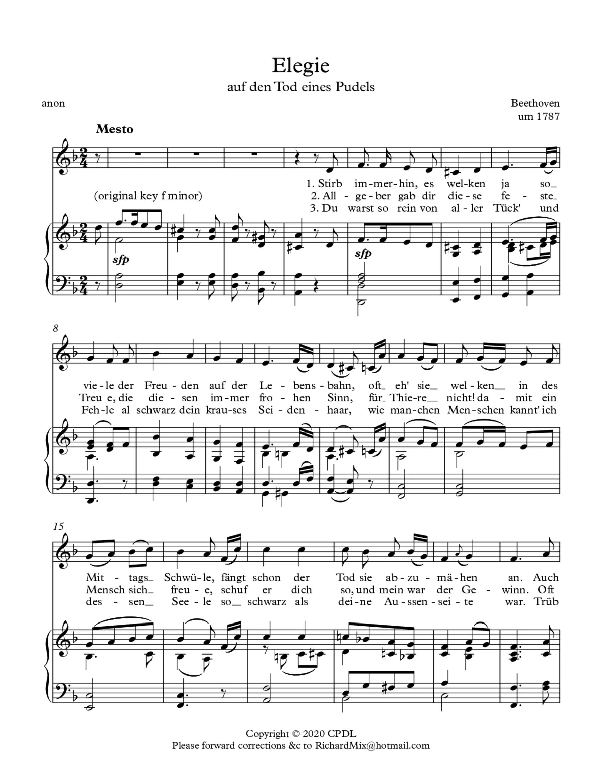 Elegie auf den Tod eines Pudels, WoO 110 - Page 1