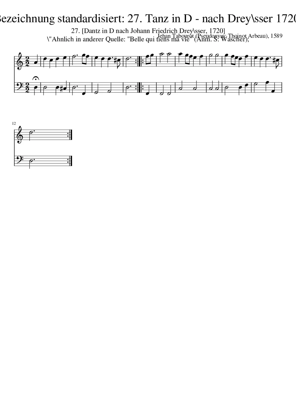 Bezeichnung standardisiert: 27. Tanz in D - nach Drey\sser 1720; - Page 1