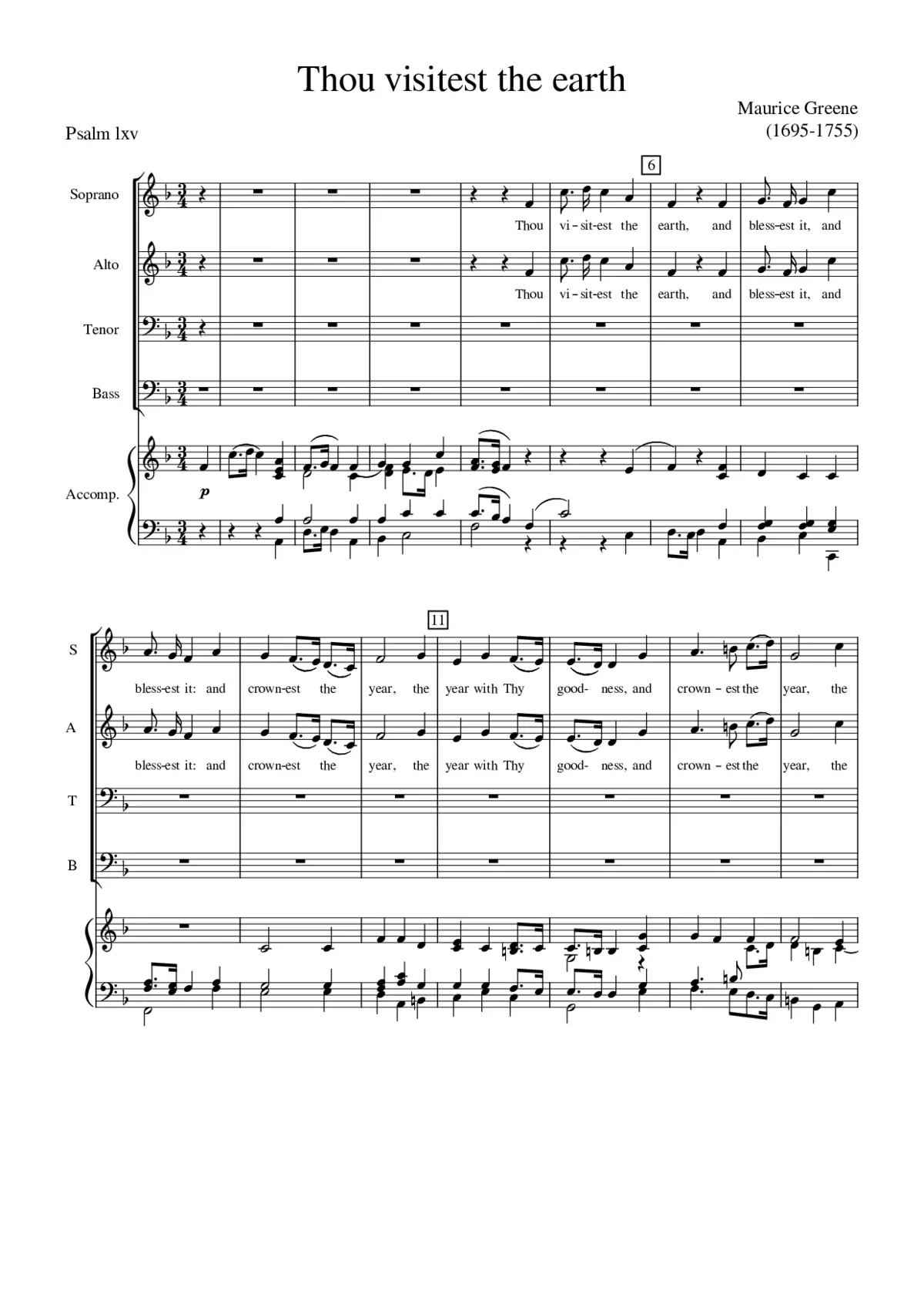 Thou visitest the earth - Maurice Greene - Page 1