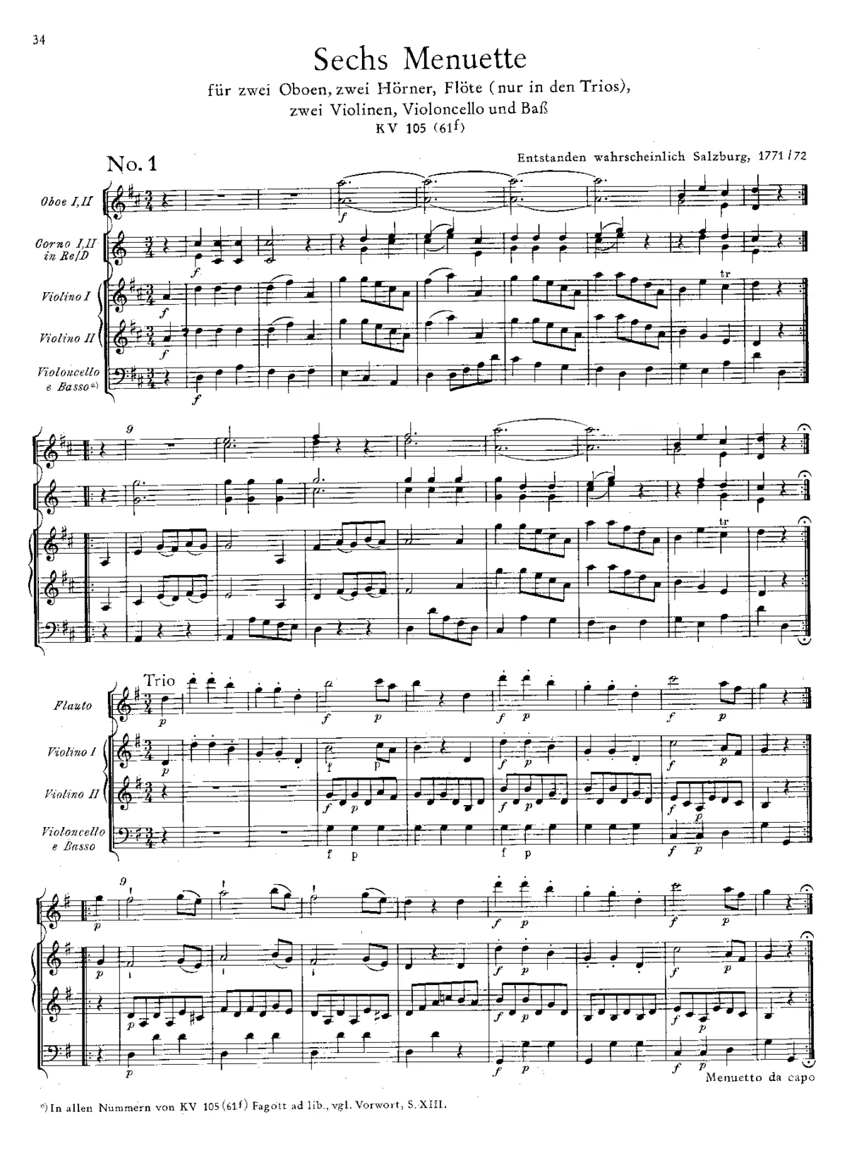 6 Minuets, K.105/61f - Page 1