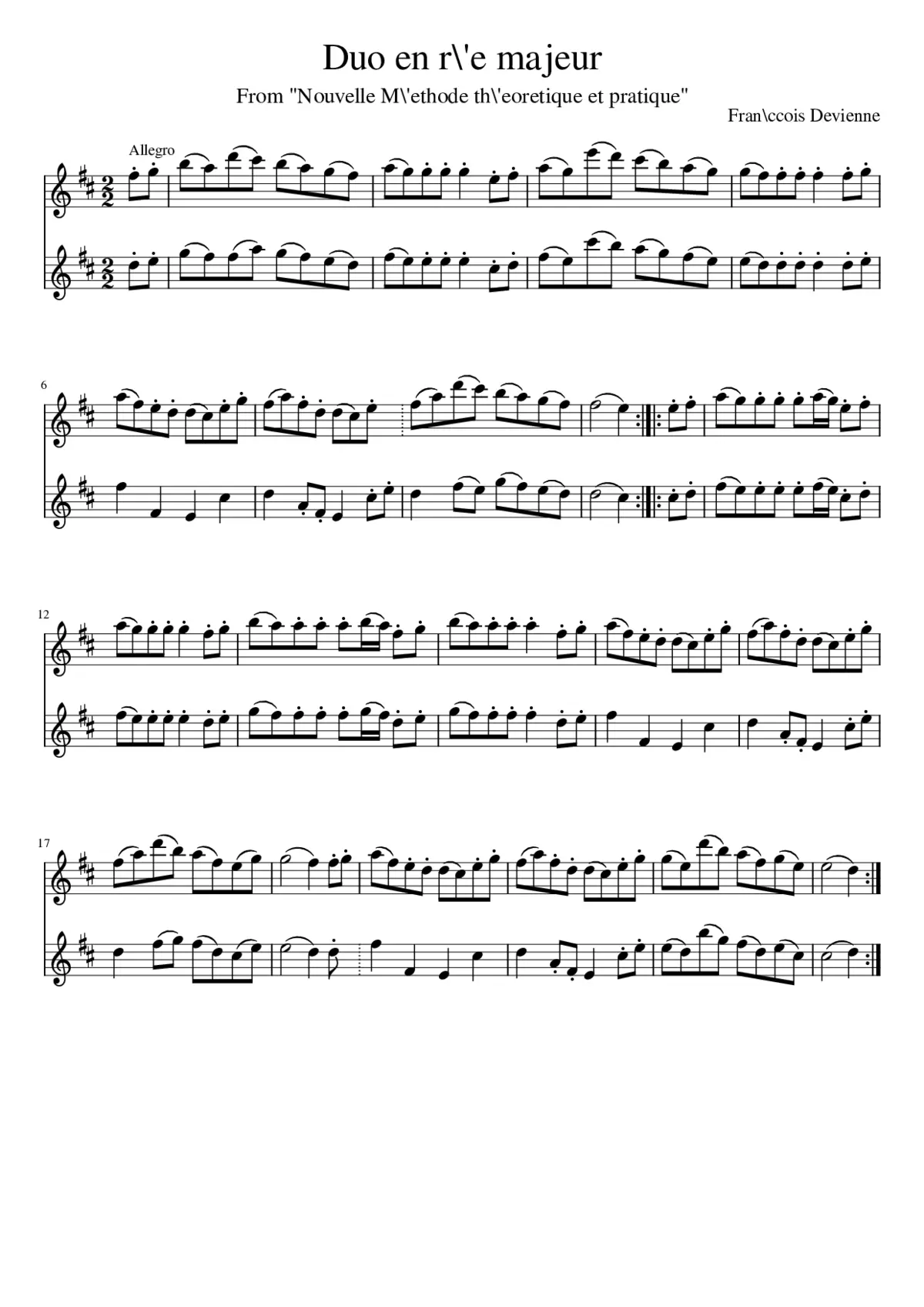 Duo en r\'e majeur - Page 1