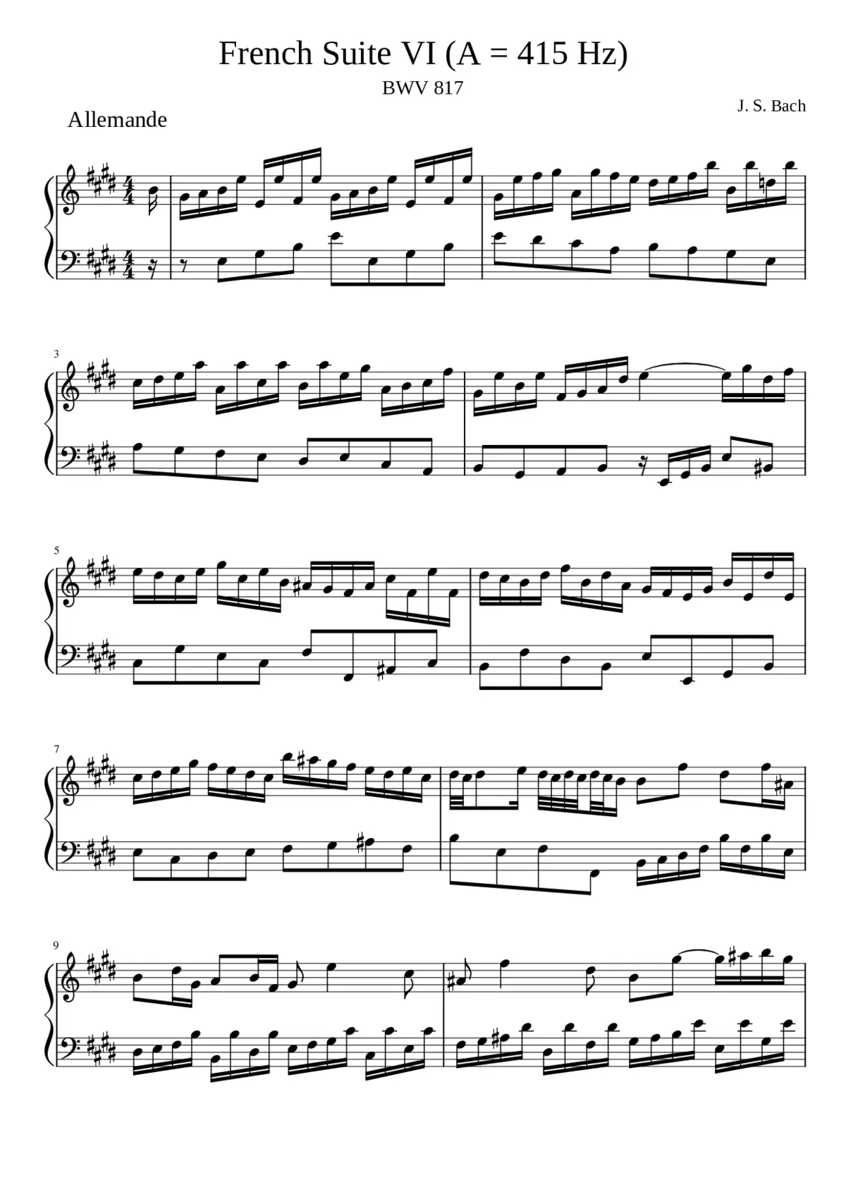 French Suite No.6 in E major BWV 817 - Page 1