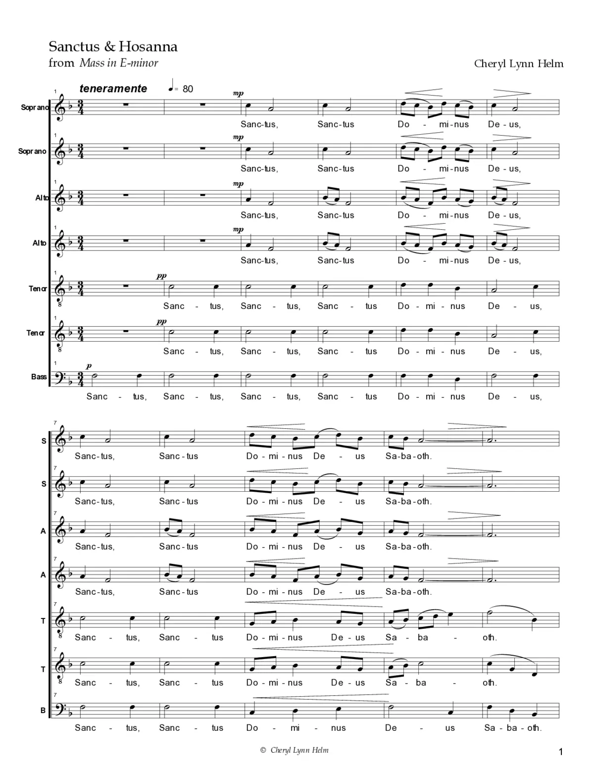 Mass in E minor: Sanctus and Hosanna - Page 1