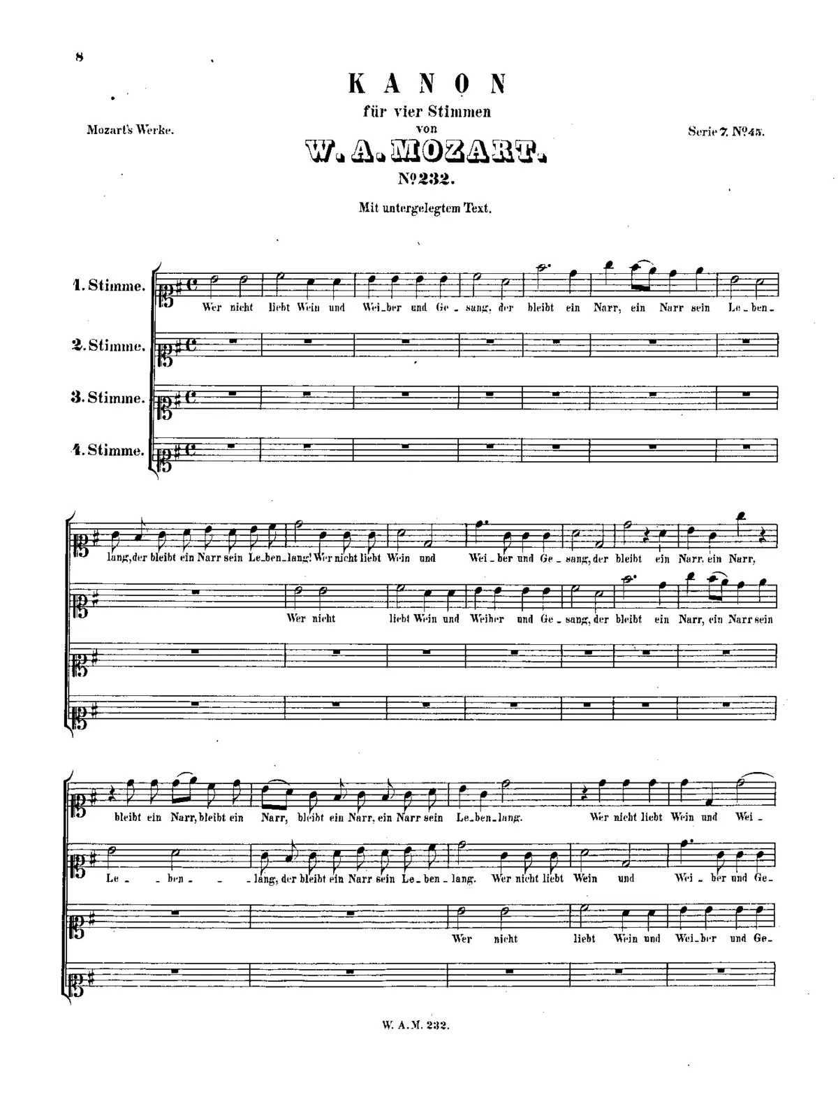 Canon for 4 Voices in G major - Page 1