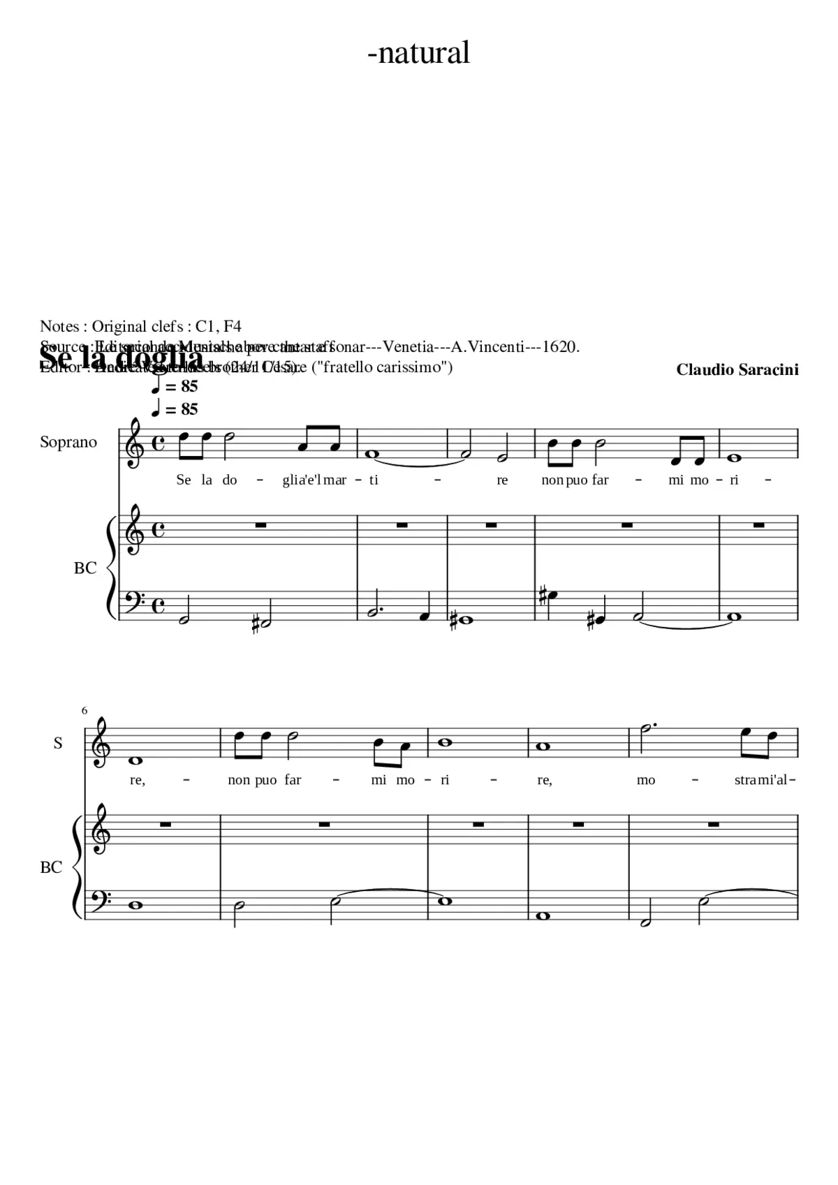 Se la doglia e'l martire - Page 1