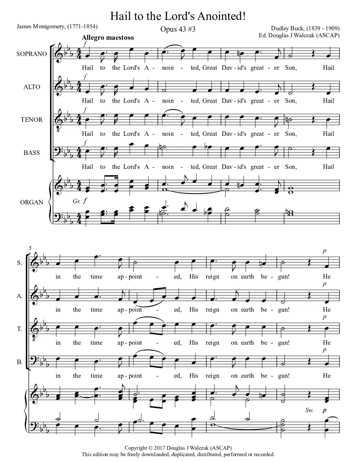 Hail to the Lord's Anointed, Op. 43, No. 3 - Page 1