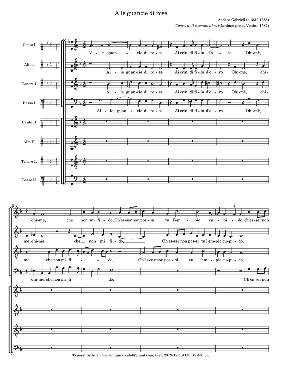 Alle guancie di rose, Dialogo à 8 - Page 1