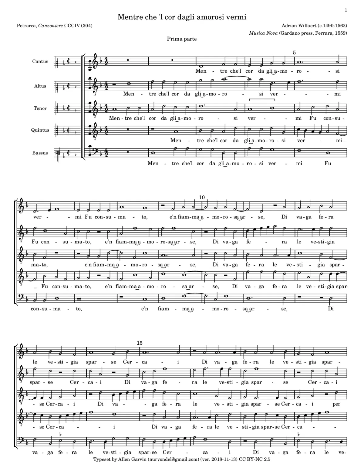 Mentre che 'l cor dagli amorosi vermi - Page 1