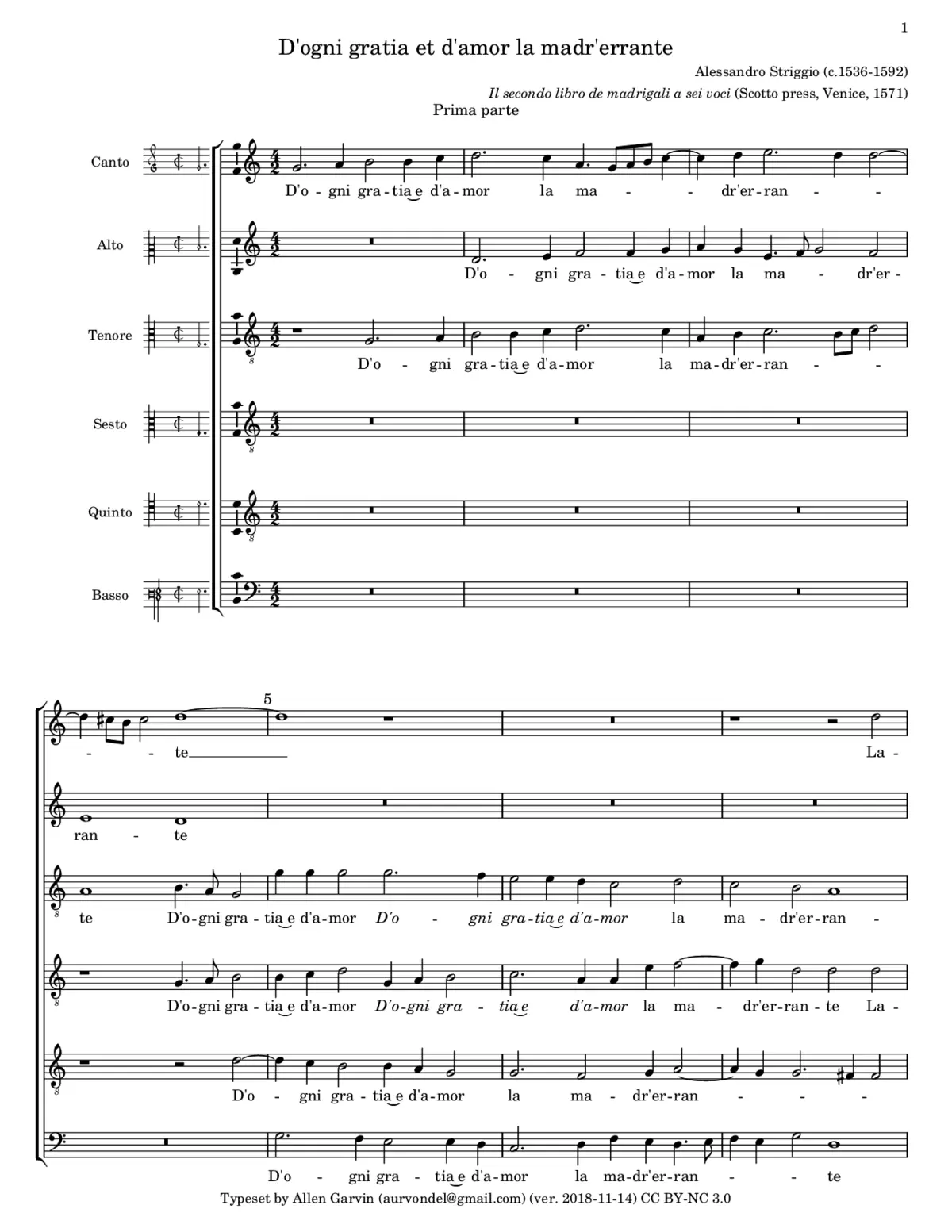 D'ogni gratia et d'amor la madr'errante - Page 1