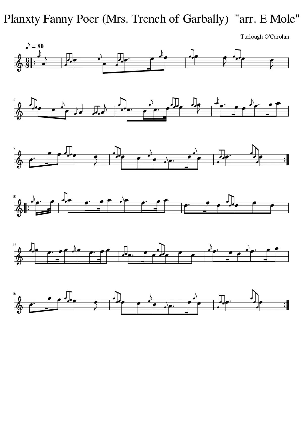Planxty Fanny Poer (Mrs. Trench of Garbally) arr. E Mole - Page 1