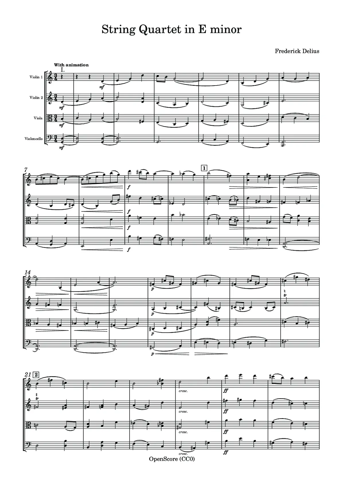 String Quartet in E minor - Page 1