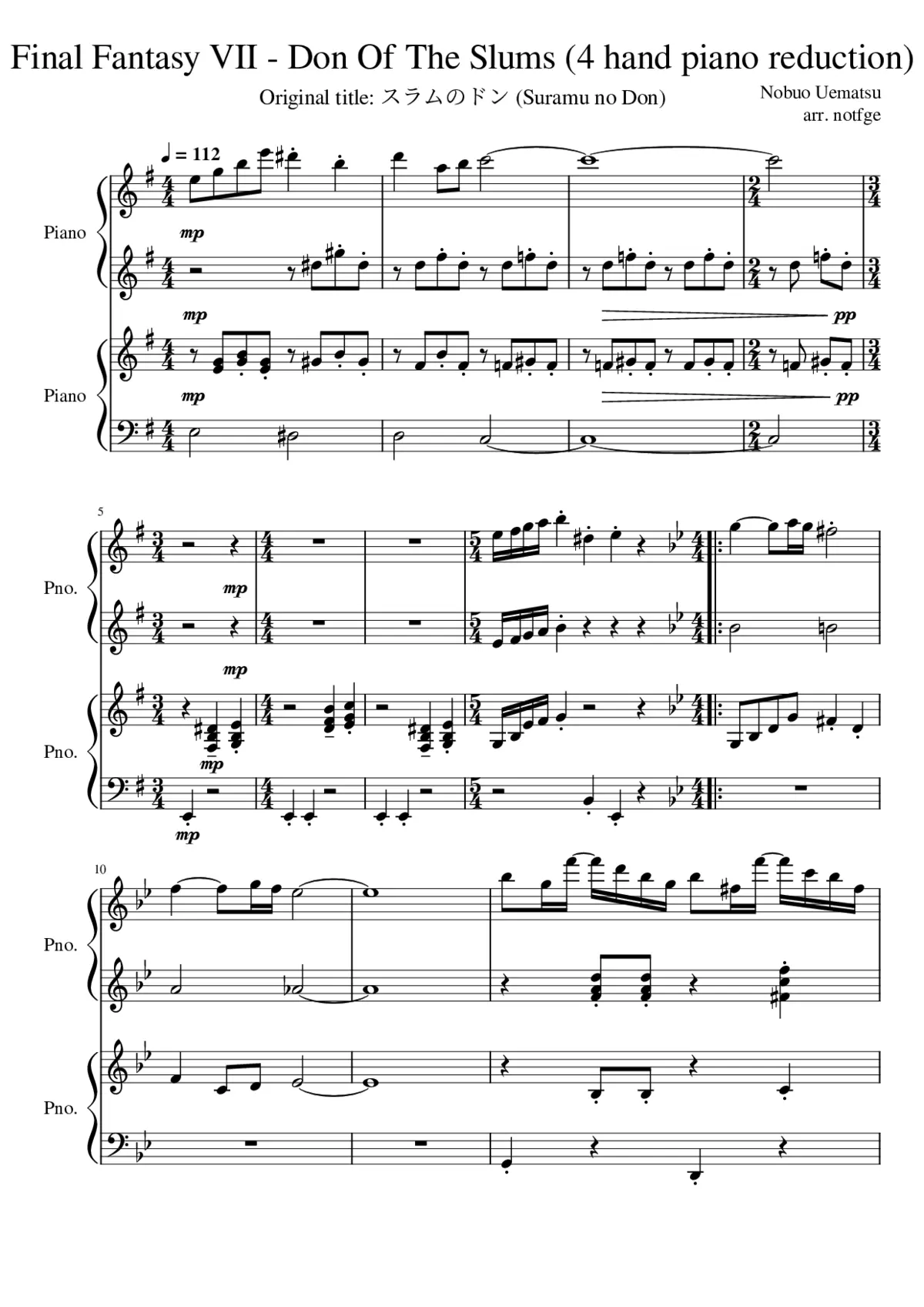 Final Fantasy VII - Don Of The Slums (4 hand piano reduction) - Page 1