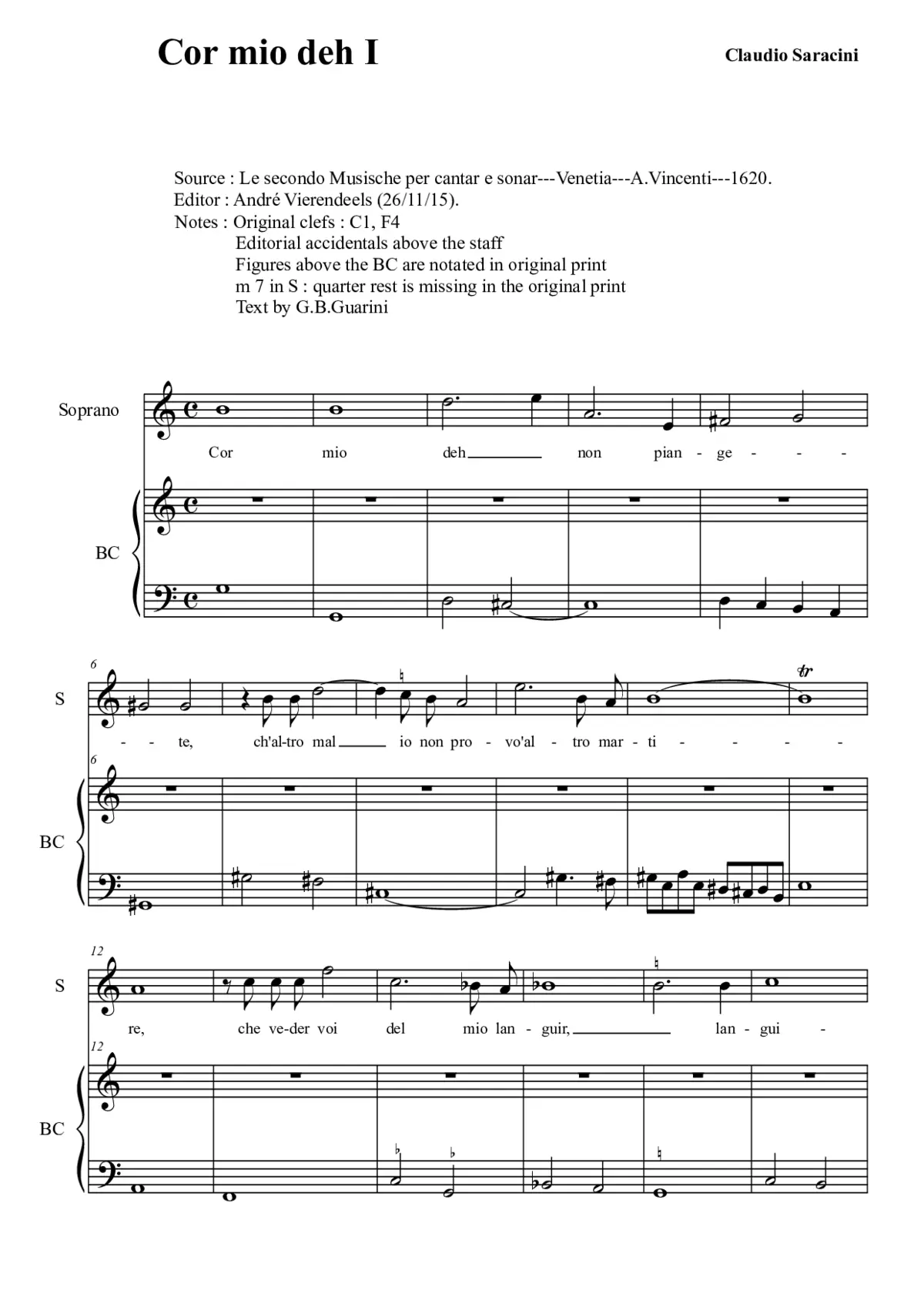 Cor mio deh non piangete - Page 1