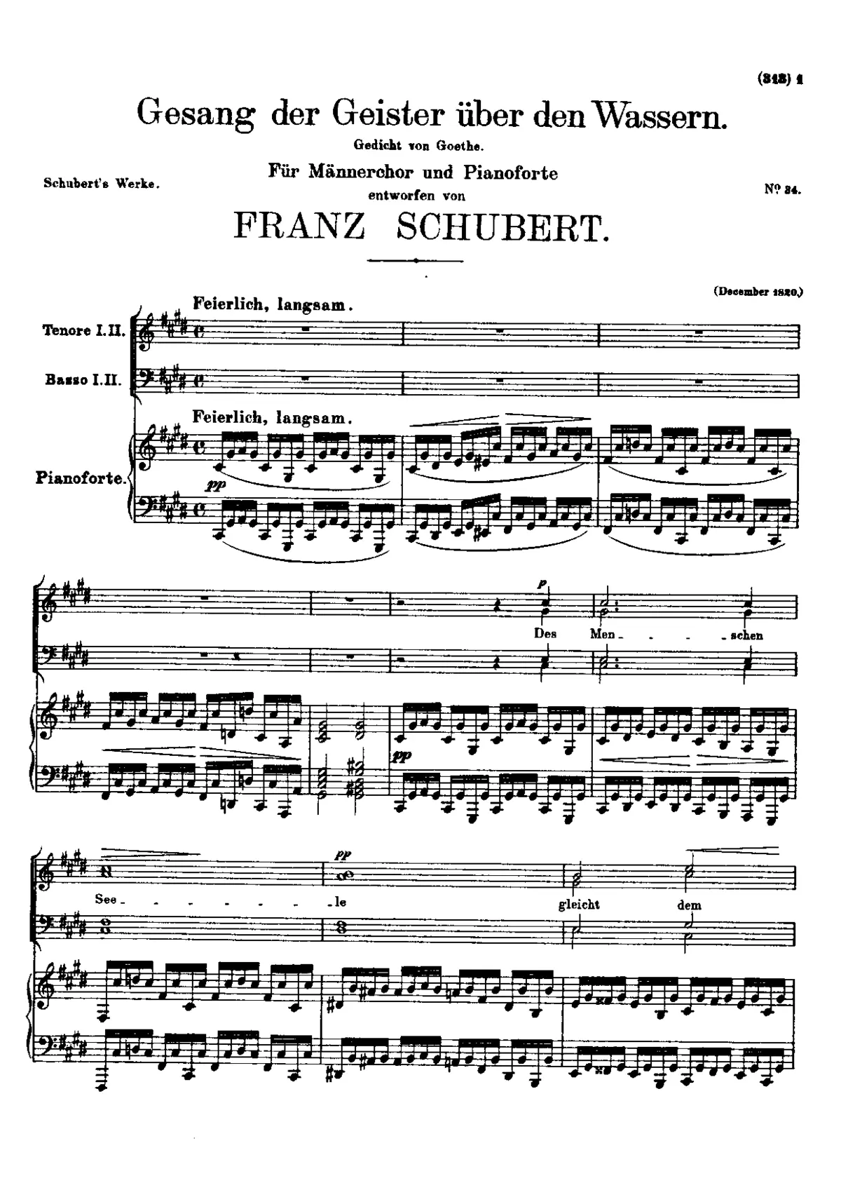 Gesang der Geister über den Wassern (3rd setting, 2nd sketch), D.705 - Page 1