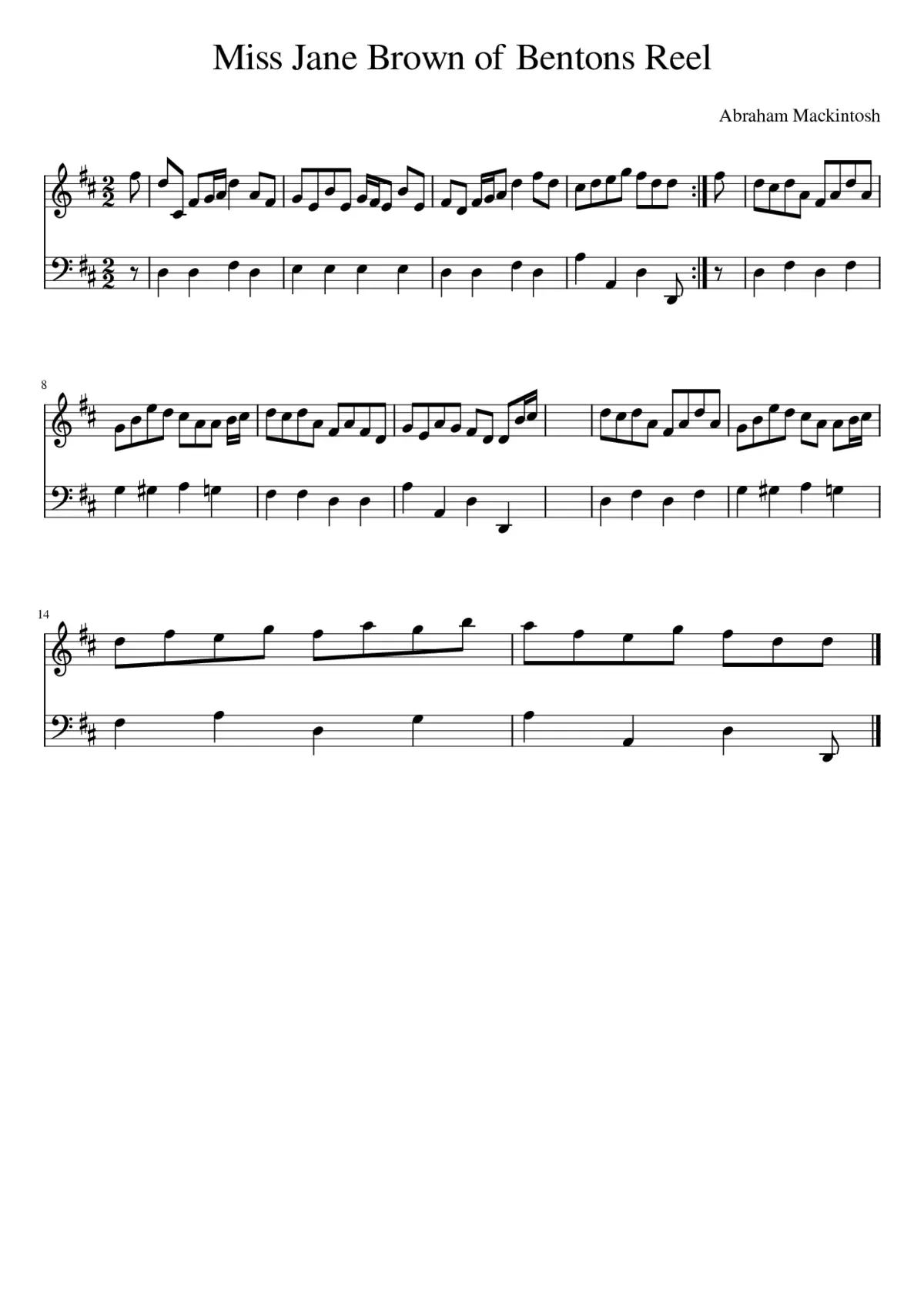 Miss Jane Brown of Bentons Reel - Page 1