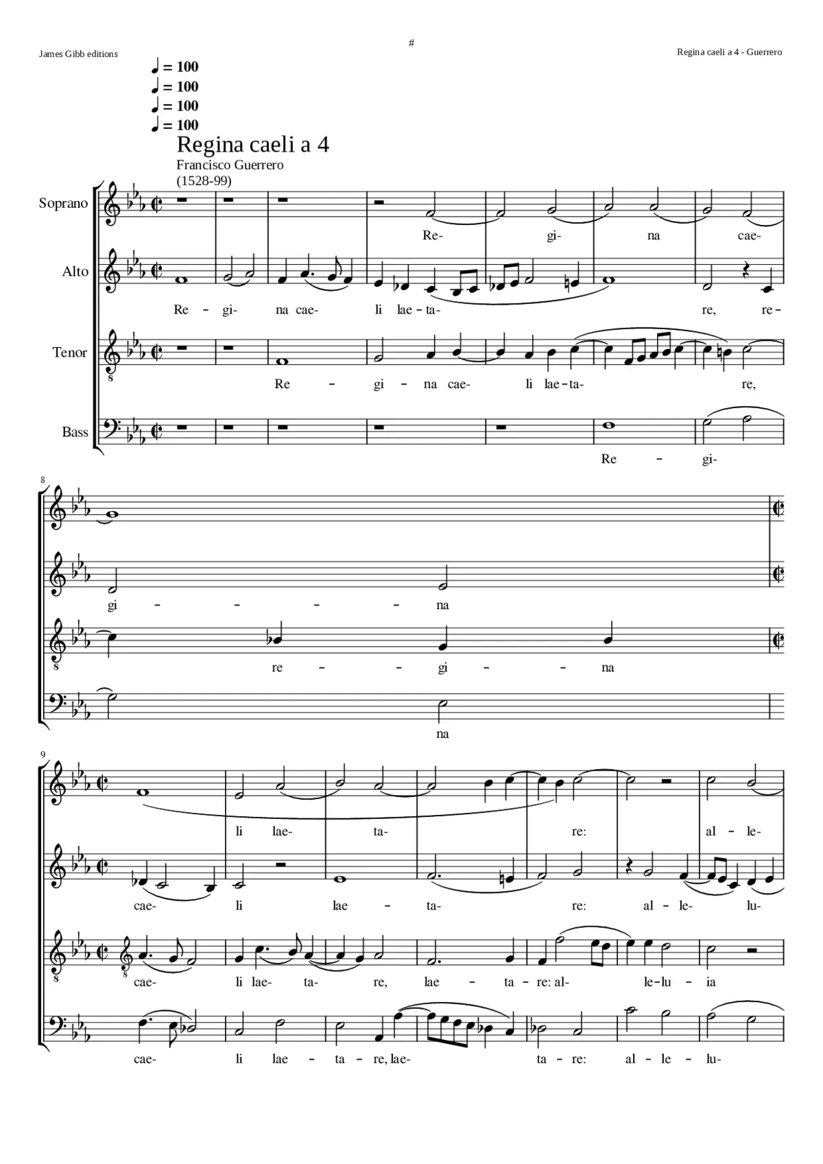 Regina caeli (Guerrero's other setting is for 8vv) - Page 1