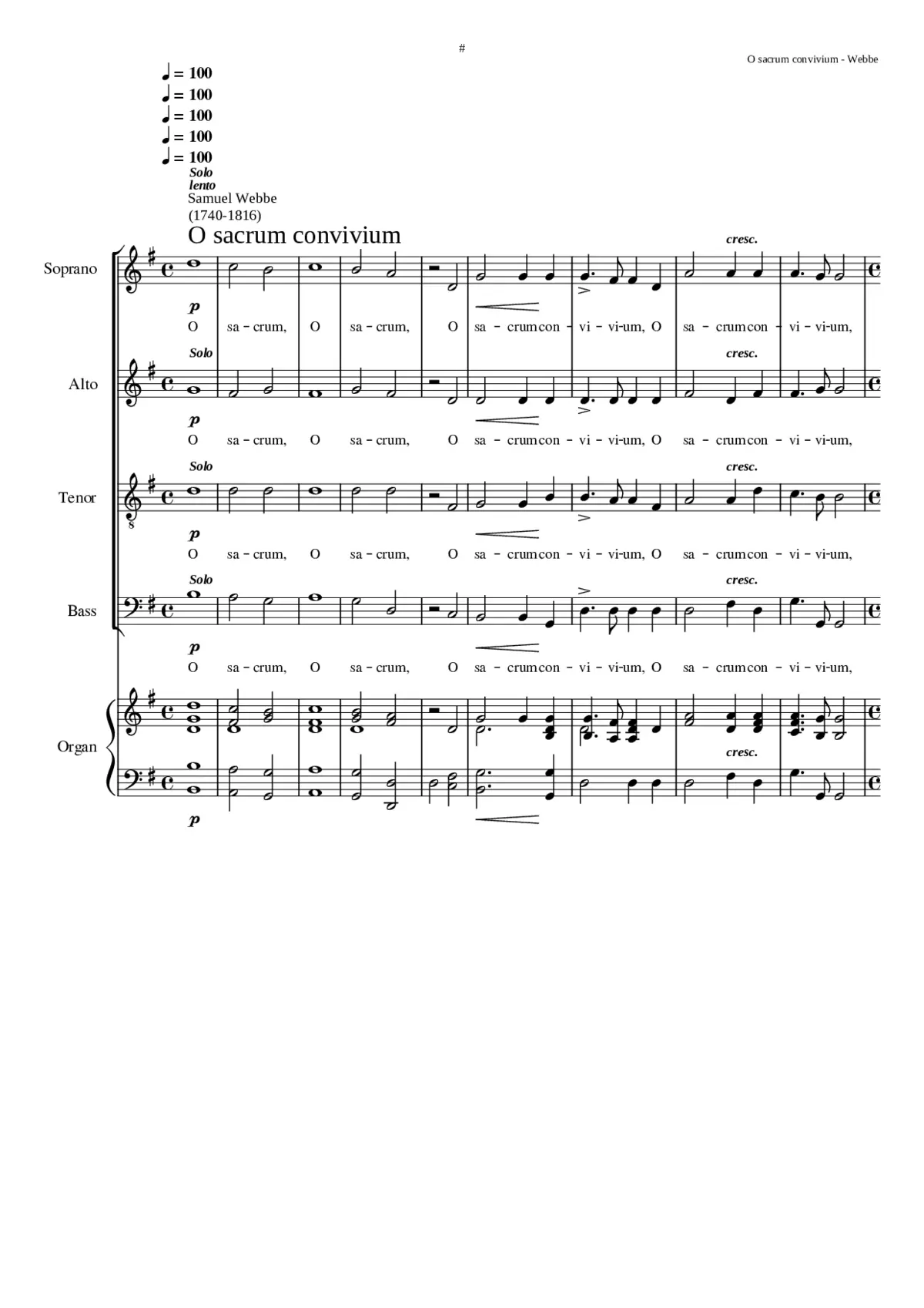 O sacrum convivium (full anthem) (Webbe wrote a verse anthem as well) - Page 1