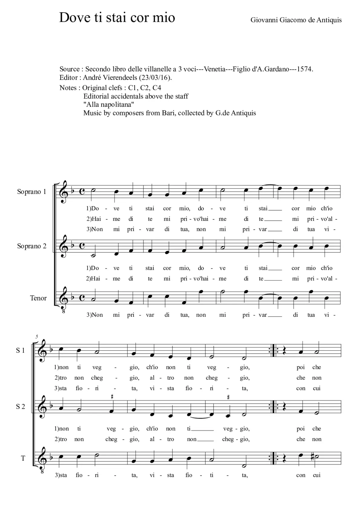 Dove ti stai, cor mio - Page 1