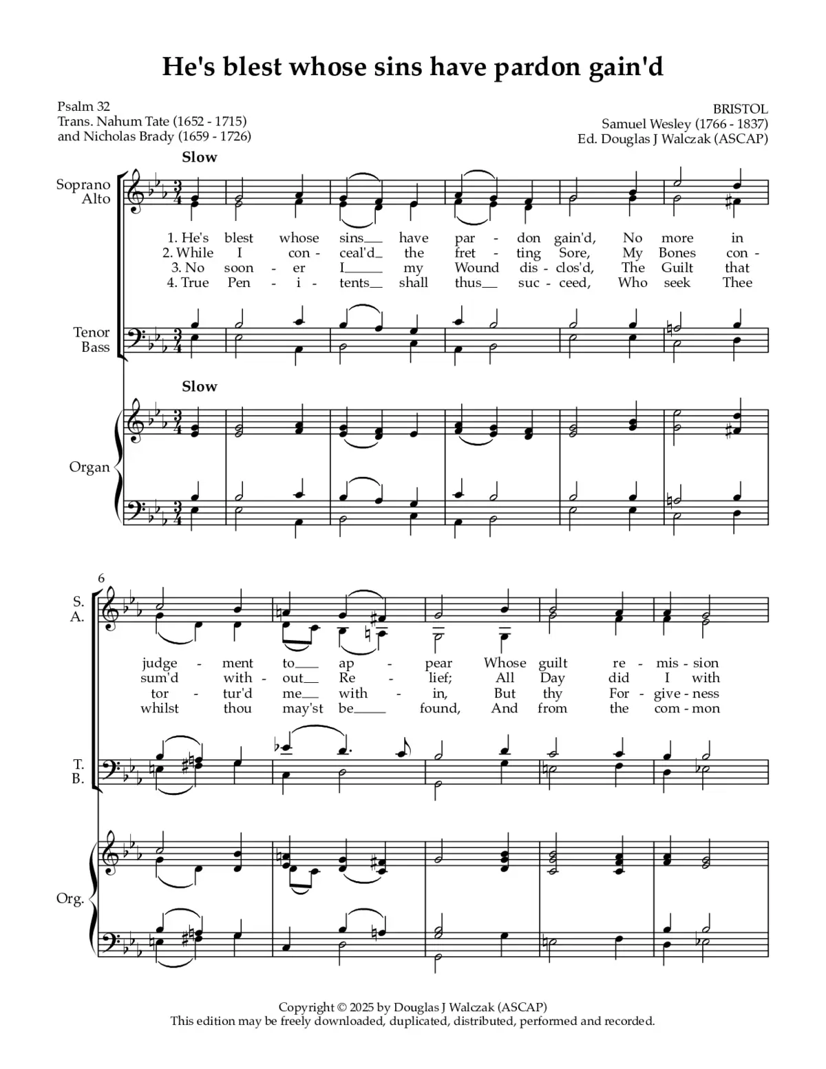 He's blest whose sins have pardon gain'd - Page 1