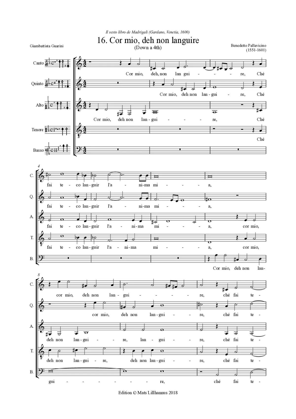 Cor mio deh non languire - Page 1