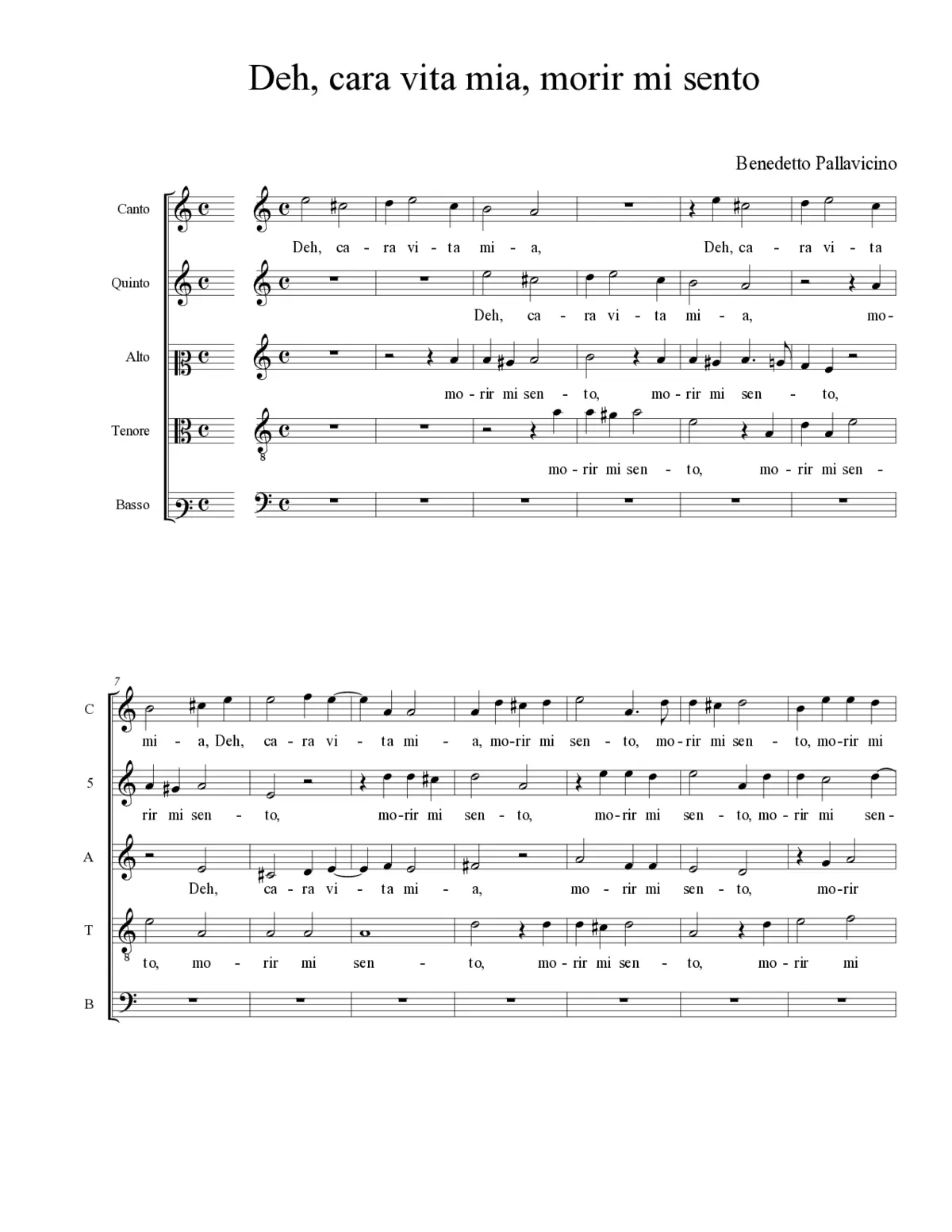 Deh, cara vita mia, morir mi sento - Page 1
