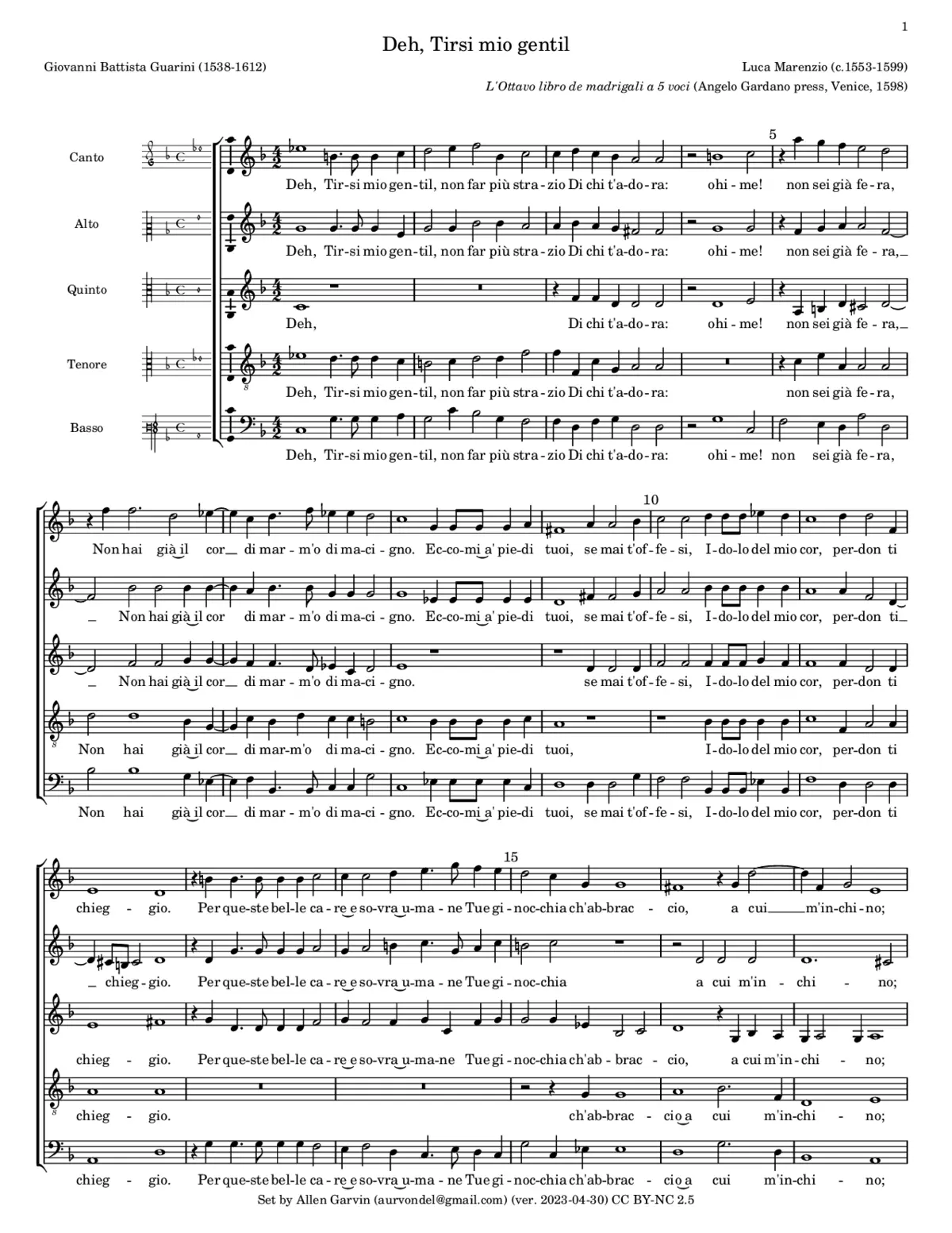 Deh Tirsi mio gentil - Page 1