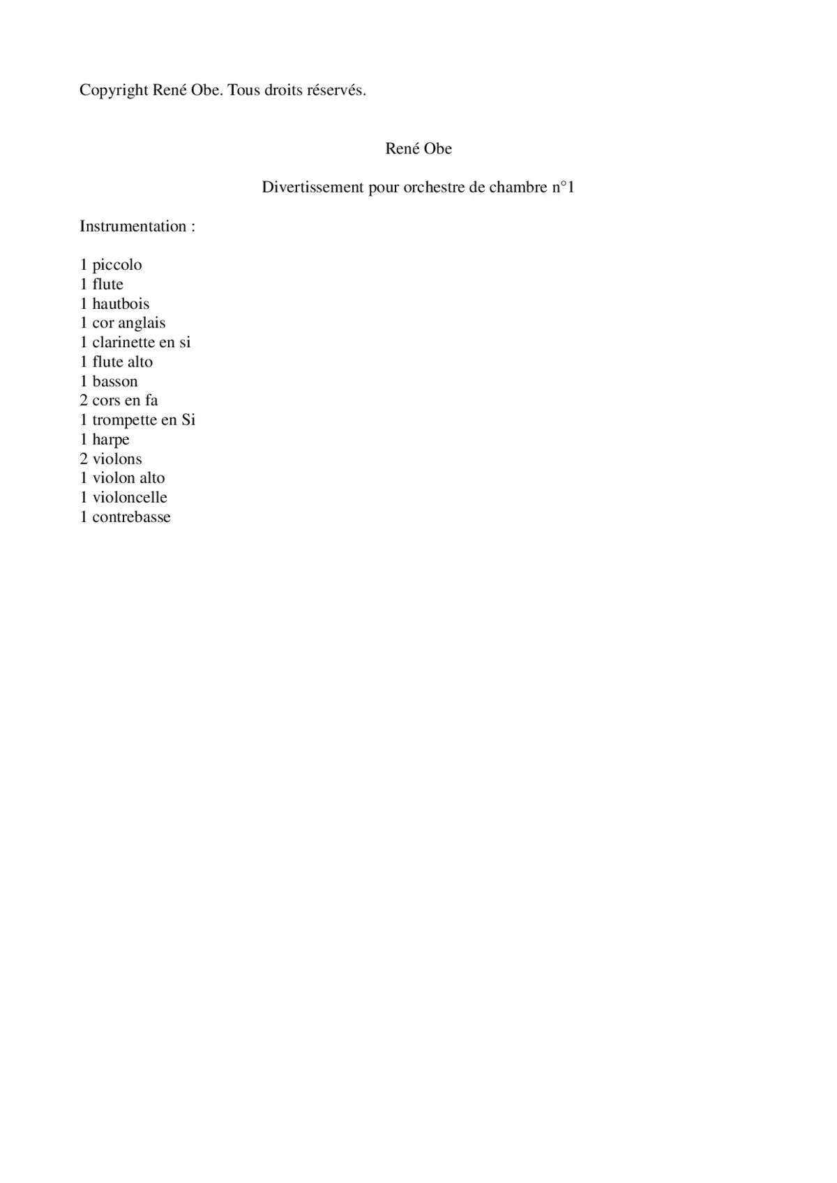 Deux divertissements pour orchestre de chambre - Page 1