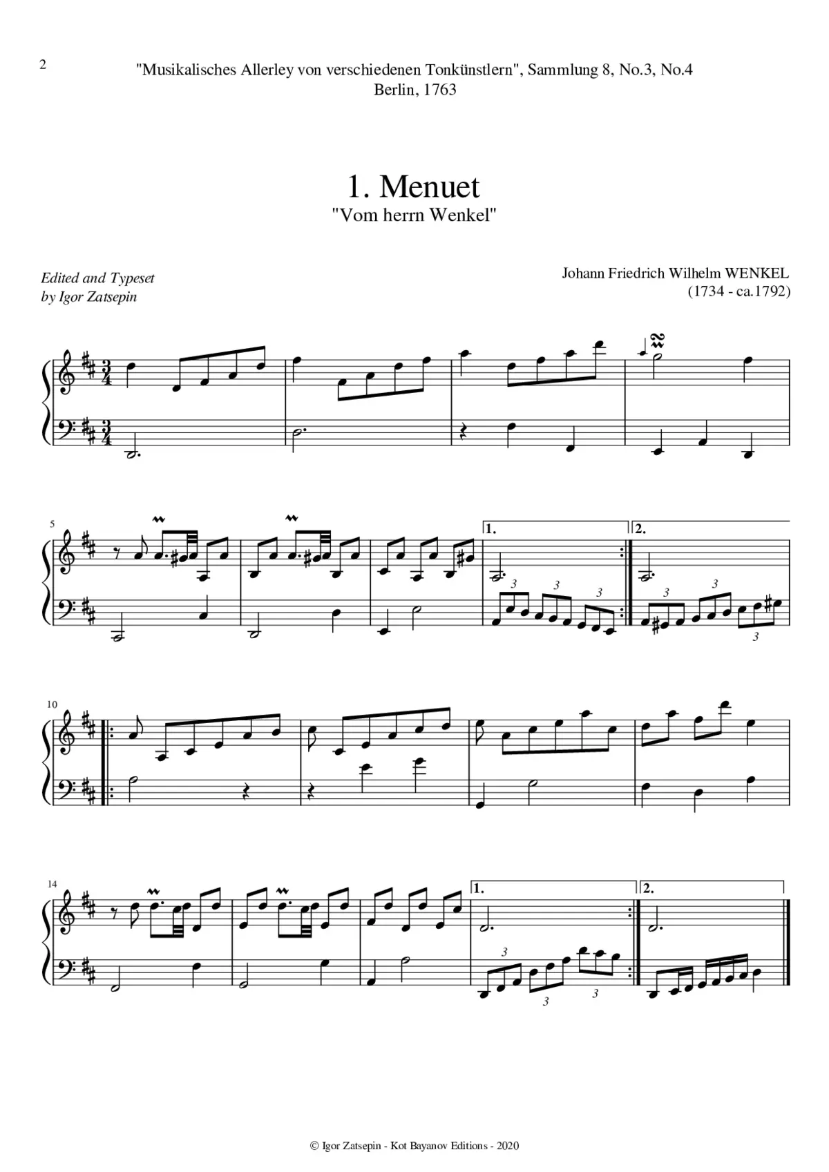 2 Menuets in D major - Page 1