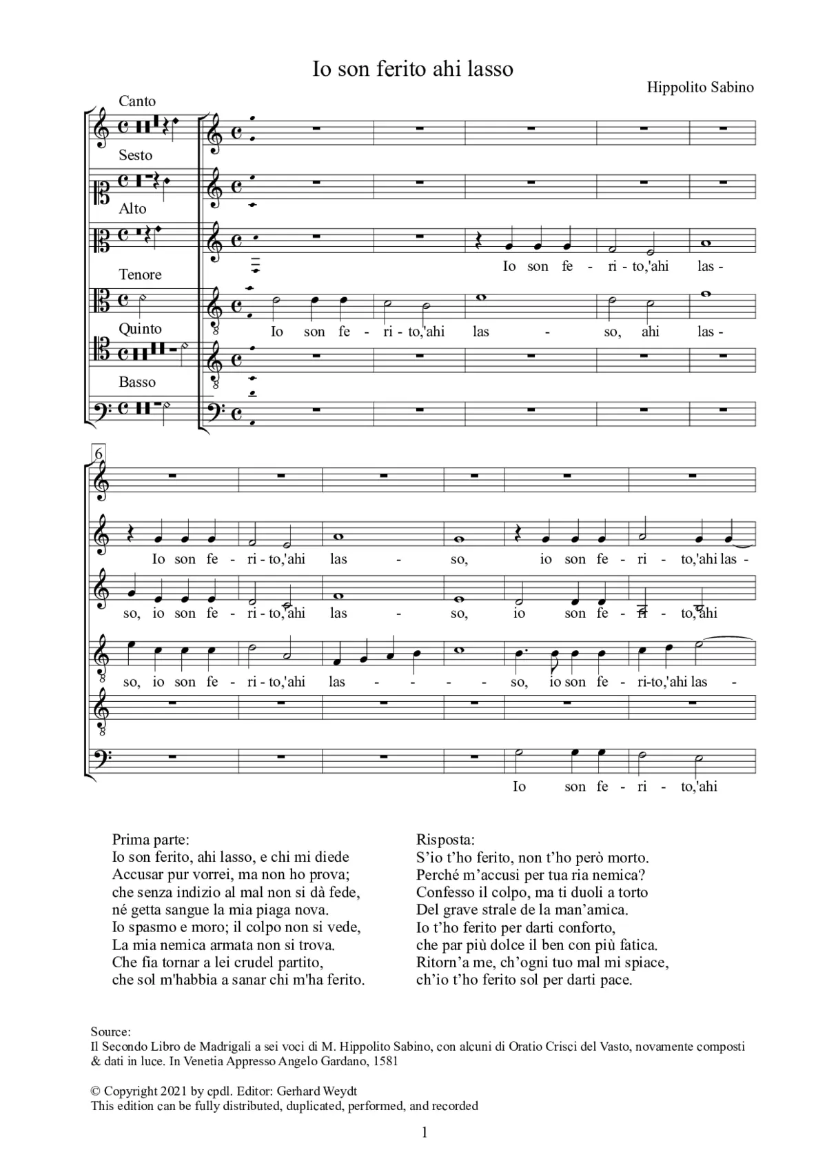 Io son ferito ahi lasso - Page 1