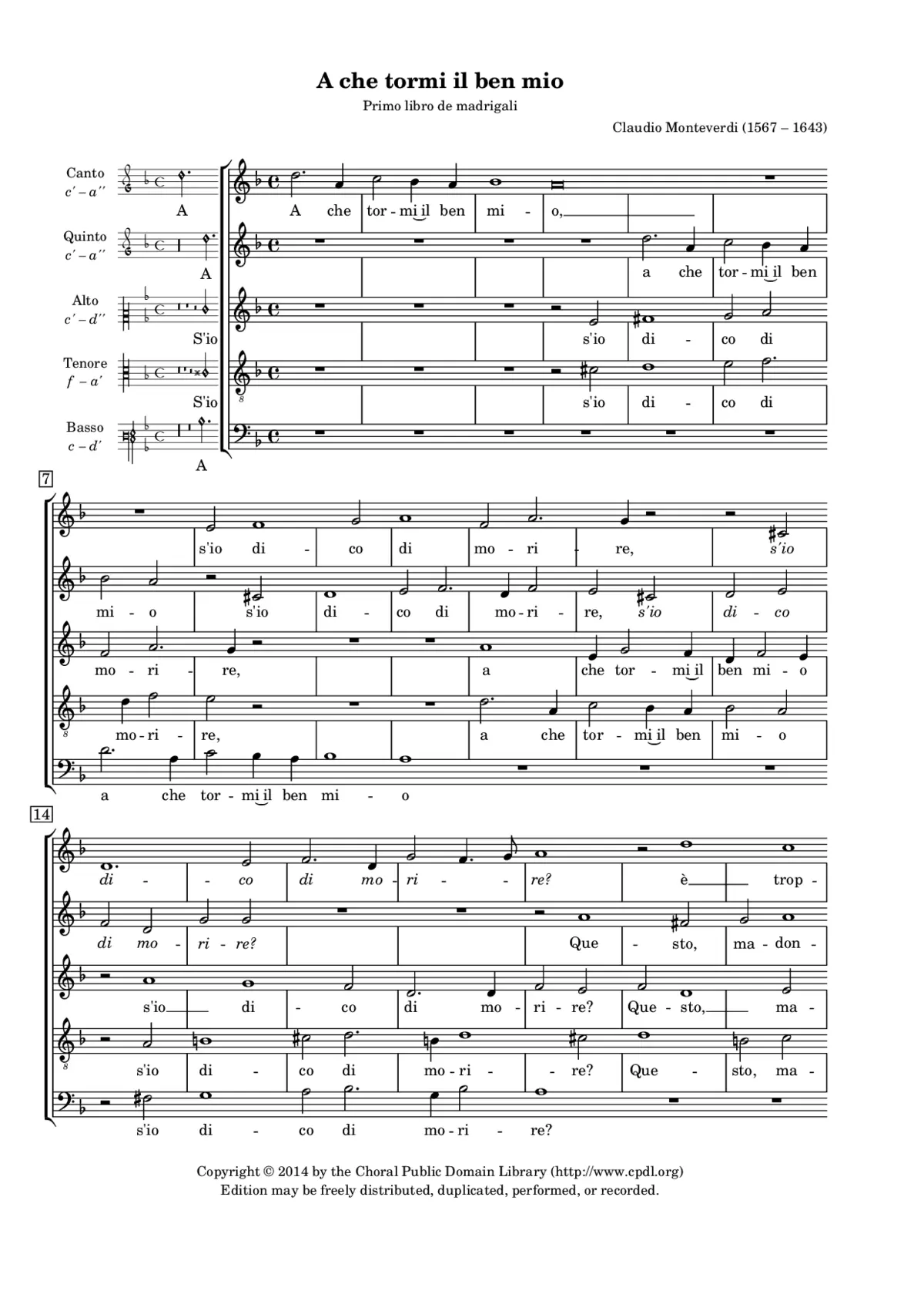 A che tormi il ben mio - Page 1
