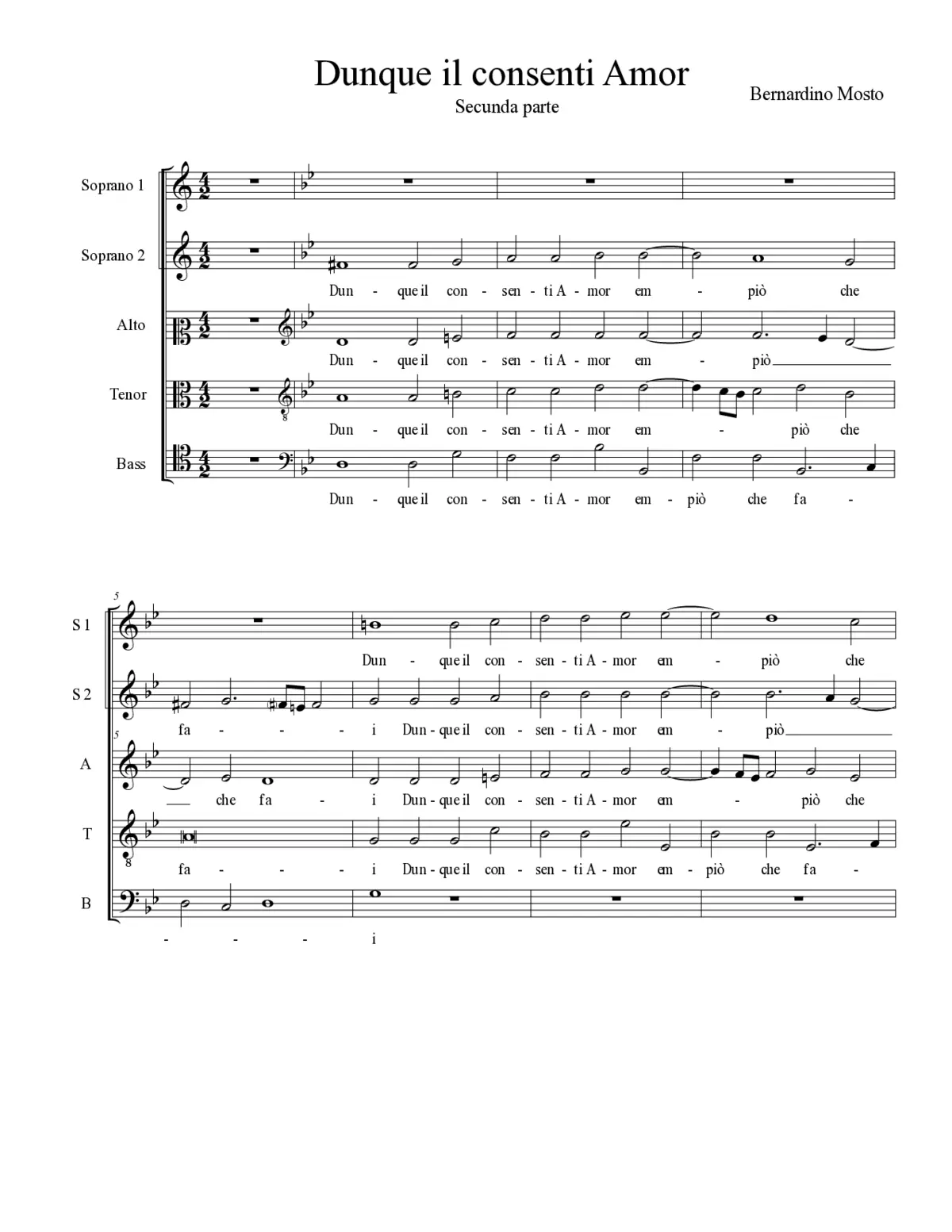 Dunque il consenti Amor (secunda parte) - Page 1
