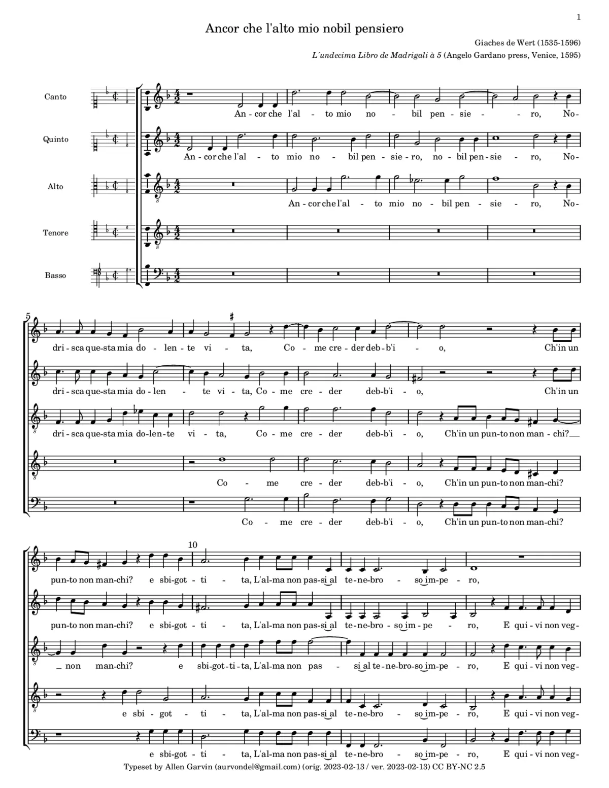 Ancor che l'alto mio - Page 1