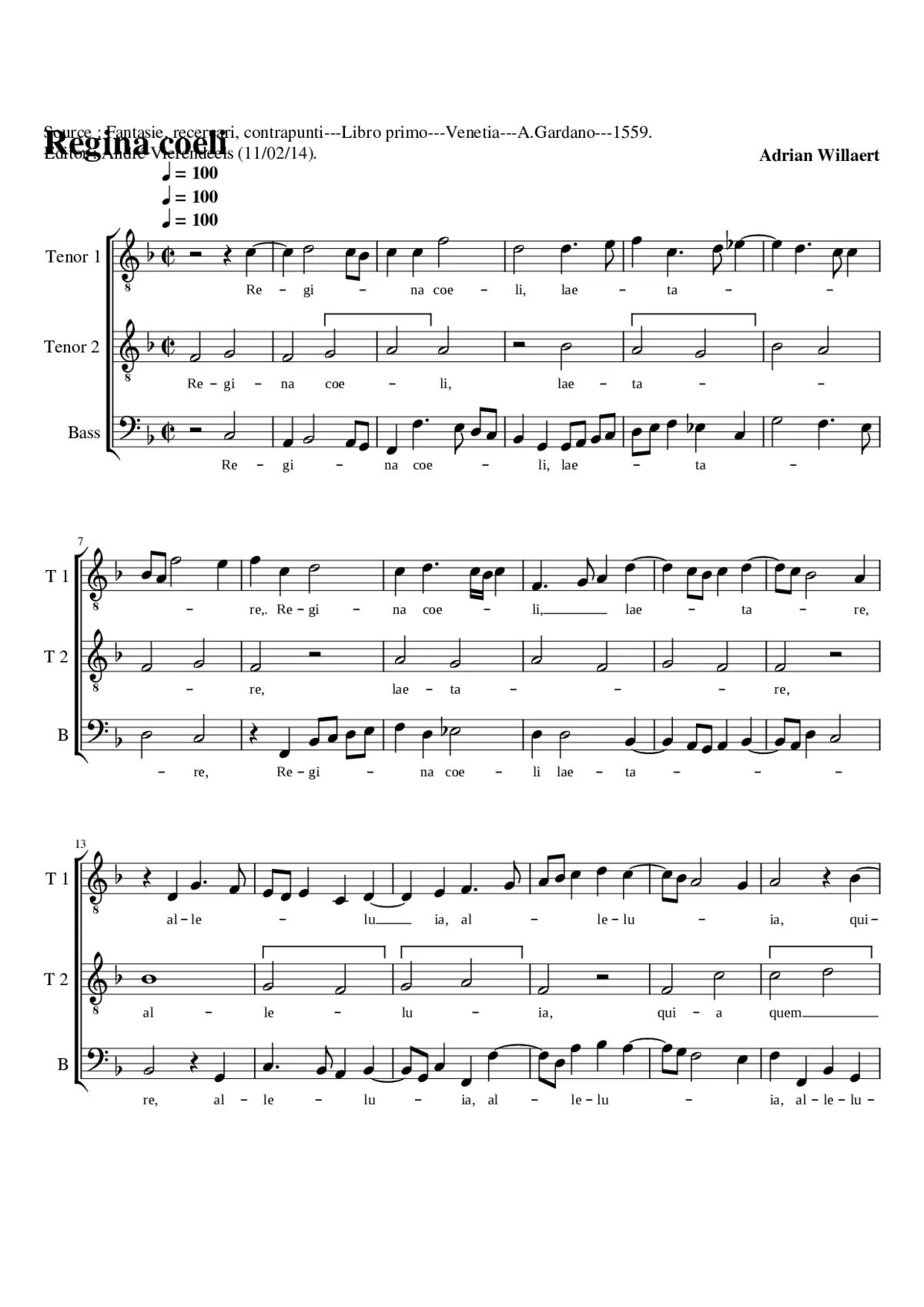 Regina cæli lætare one of several settings - Page 1