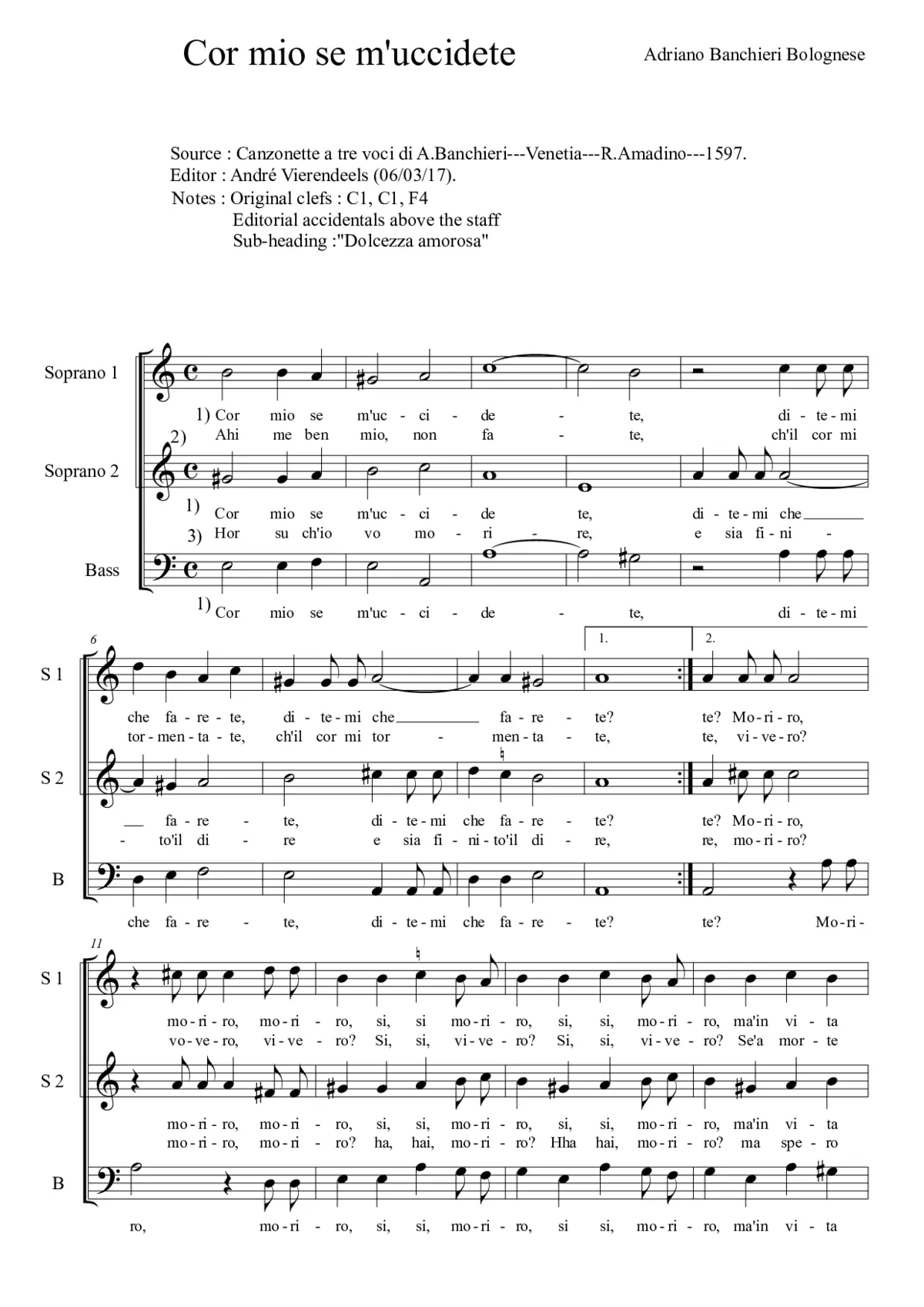 Cor mio se m' uccidete - Page 1