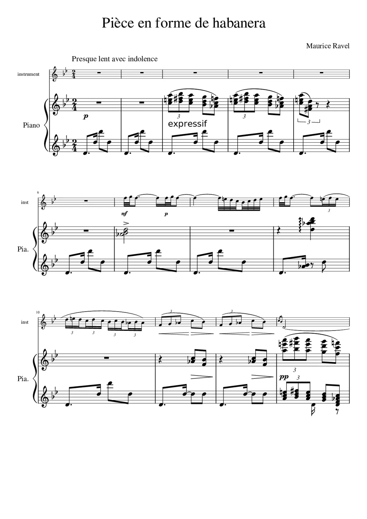 Pièce en forme de habanera - Page 1