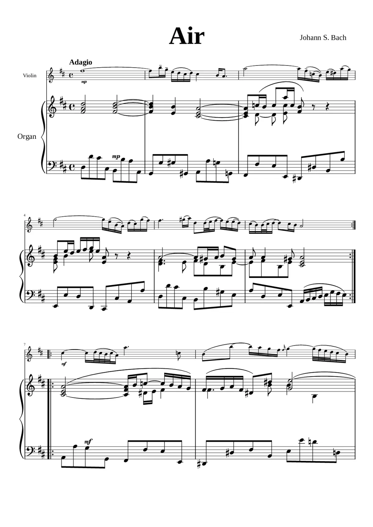 Air 'on the G string' Orchestral Suite No. 3 in D major BWV 1068 - Page 1