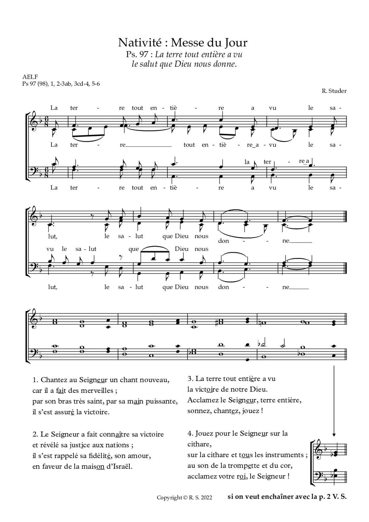 F - Nativite - Messe du Jour : Ps. 97 : La terre tout entiere a vu le salut que Dieu nous donne - Page 1