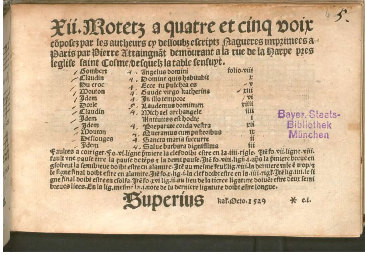 12 Motetz musicaulx a quatre et cinq voix - Page 1