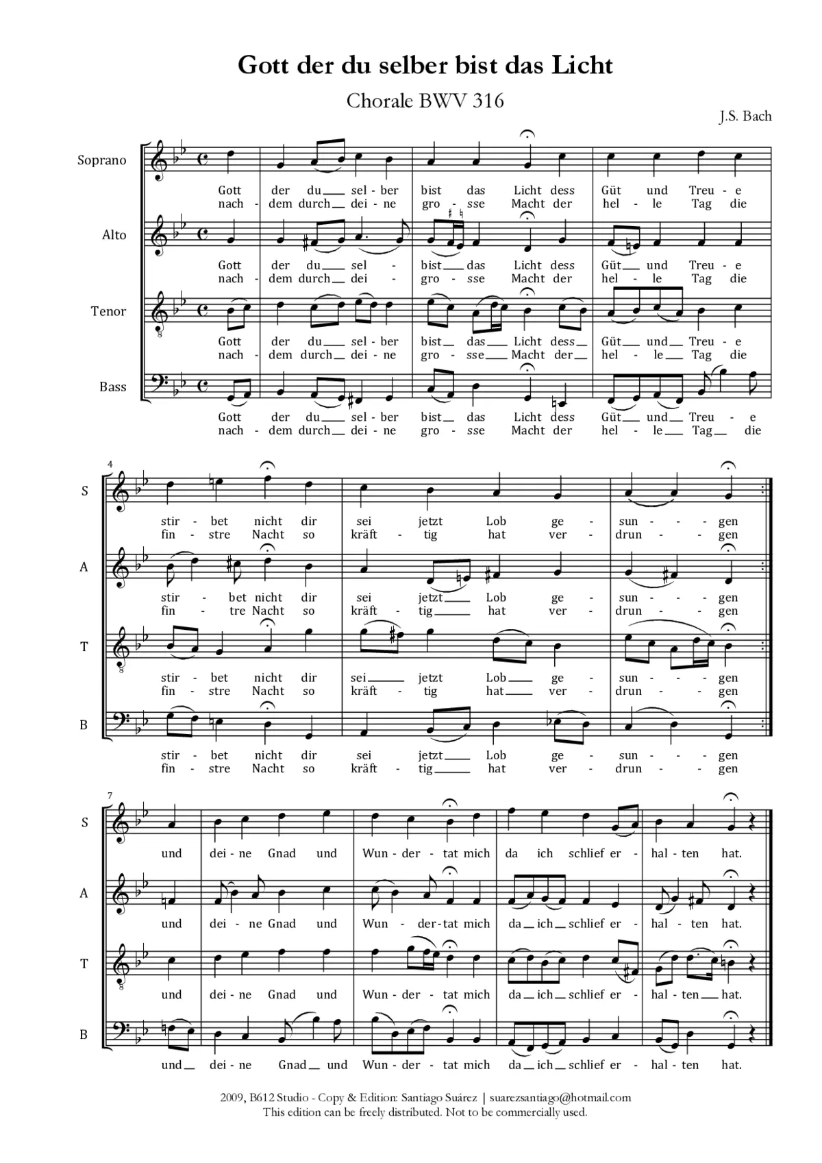 Gott, der du selber bist das Licht, BWV 316 - Page 1