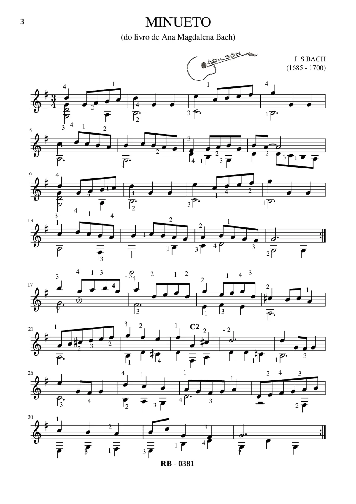 Minueto de Bach Violão - Page 1