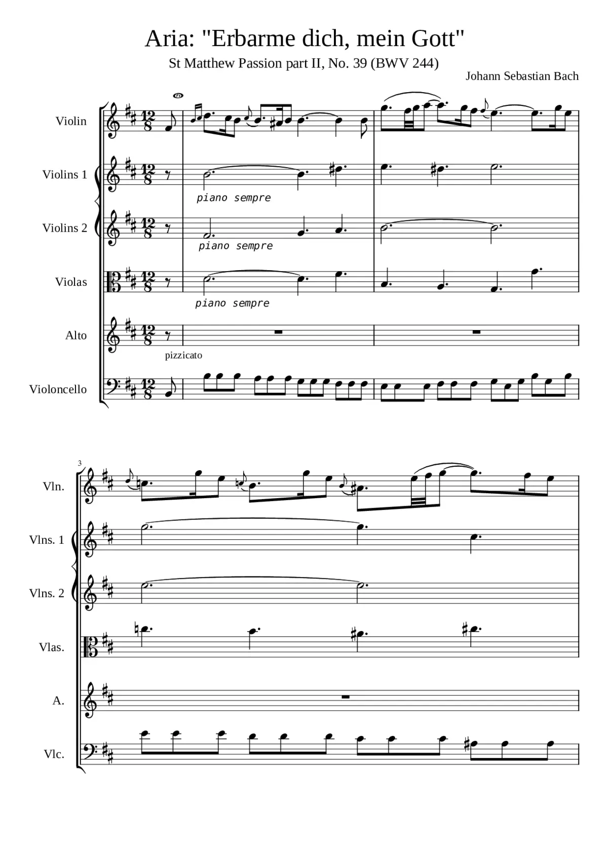 Erbarme dich mein Gott aus der Matthäuspassion BWV 244 Nr. 39 - Page 1